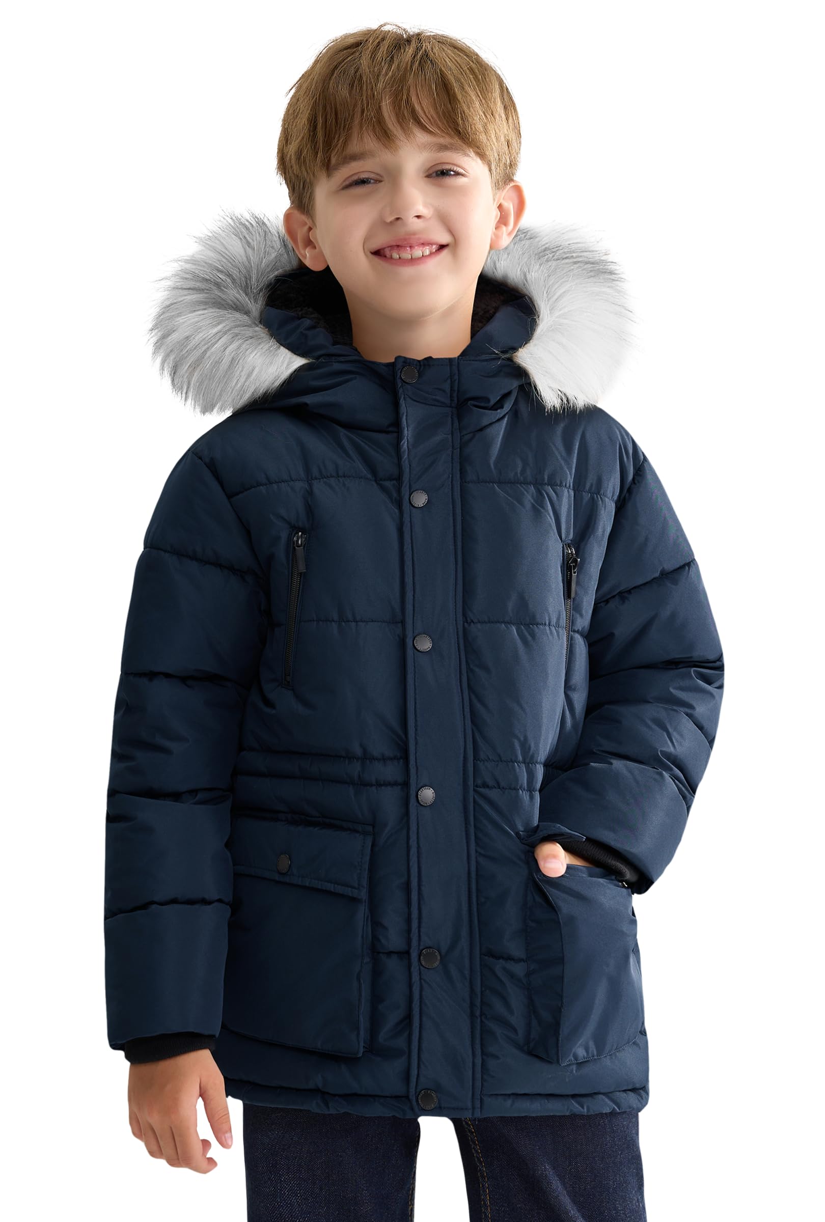 maoo garden Jungen geschwollener Wintermantel Große Kinder Schwergewicht Sherpa gefüttertes Fell Kapuzen-Outdoorjacke Wasserabweisender Schneeparka