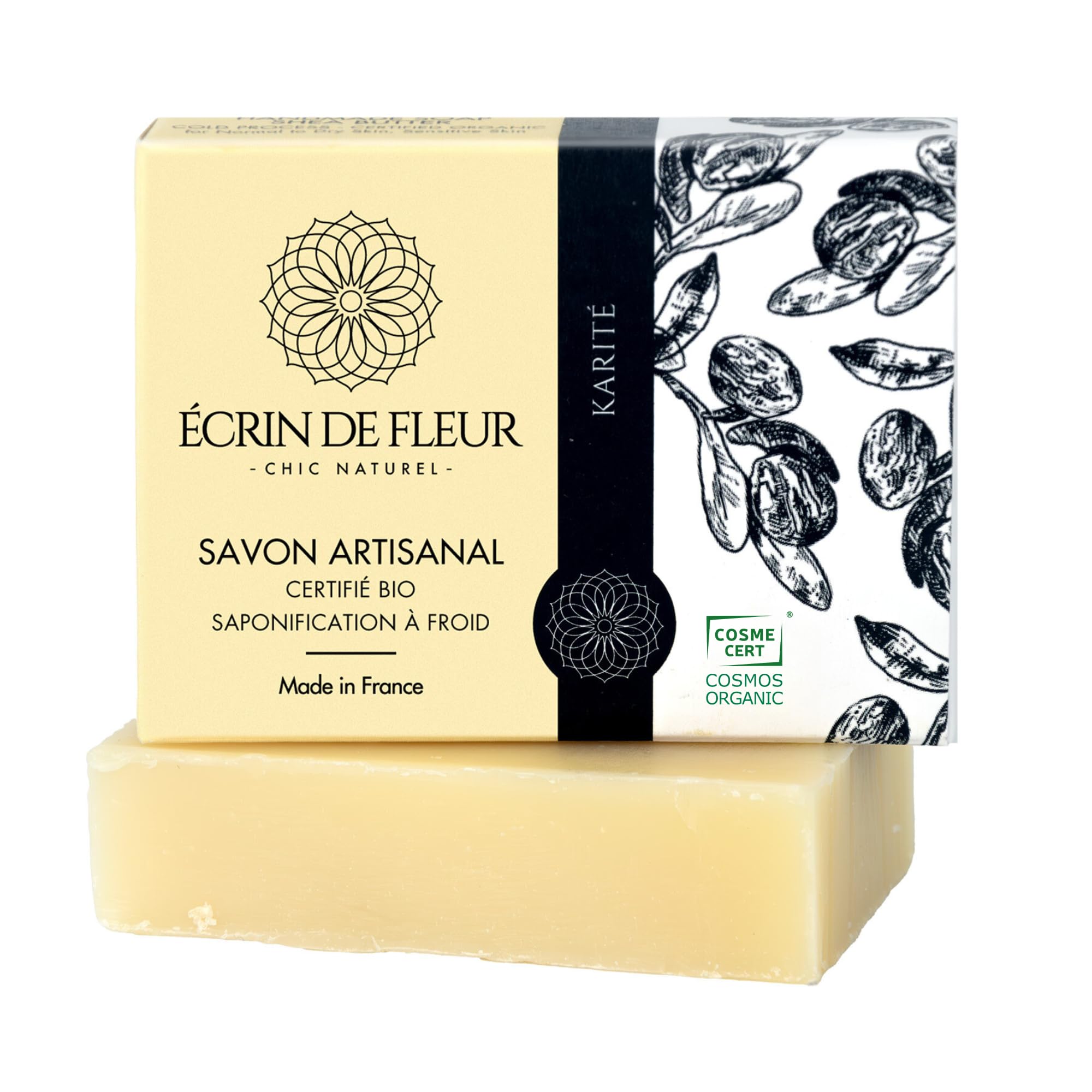 ÉCRIN DE FLEURShea Butter Soap for Dry Skin, Certified Organic Handcrafted Soap, Cold Processed, 1x90g[Amazon-developed Certification] Compact by Design