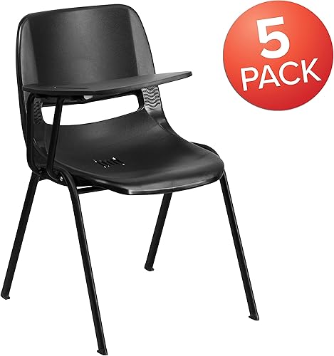 Miniatura 7 de BizChair Paquete de 5 sillas ergonómicas negras con brazo abatible para diestros