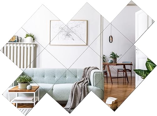 Azulejos de espejo de vidrio real, sin marco, espejo de pared plano flexible y acrílico adhesivo de doble cara para dormitorio, baño, hogar, sala de