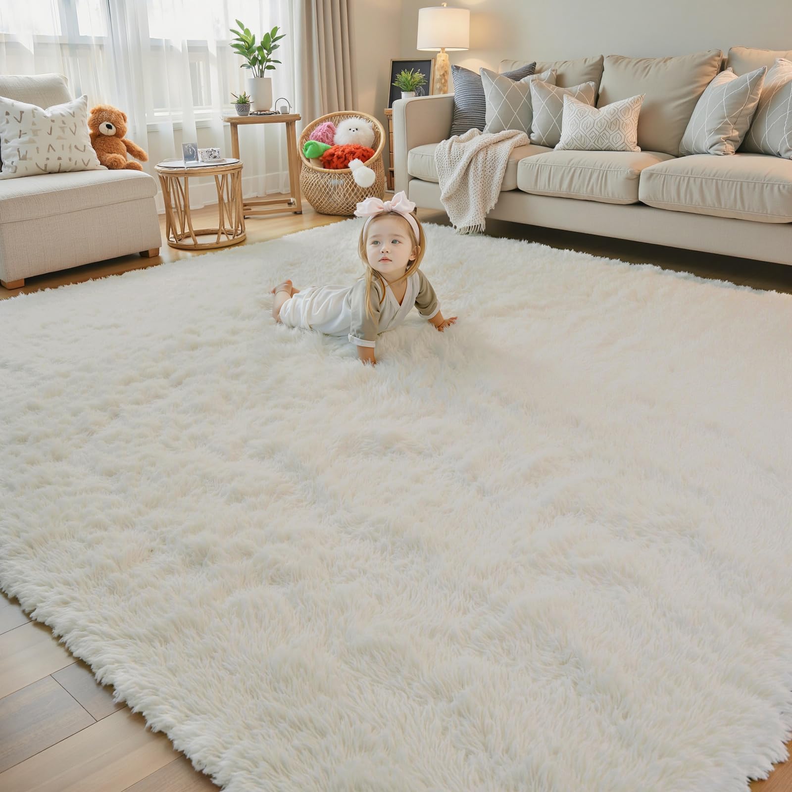 Photo 1 of 8x10 Area Rugs for Living Room Bedroom, Large Area Rug Shaggy Carpet Soft Plush Furry Bedside Rug, Rugs for Home Decor (Cream, 8 x 10)