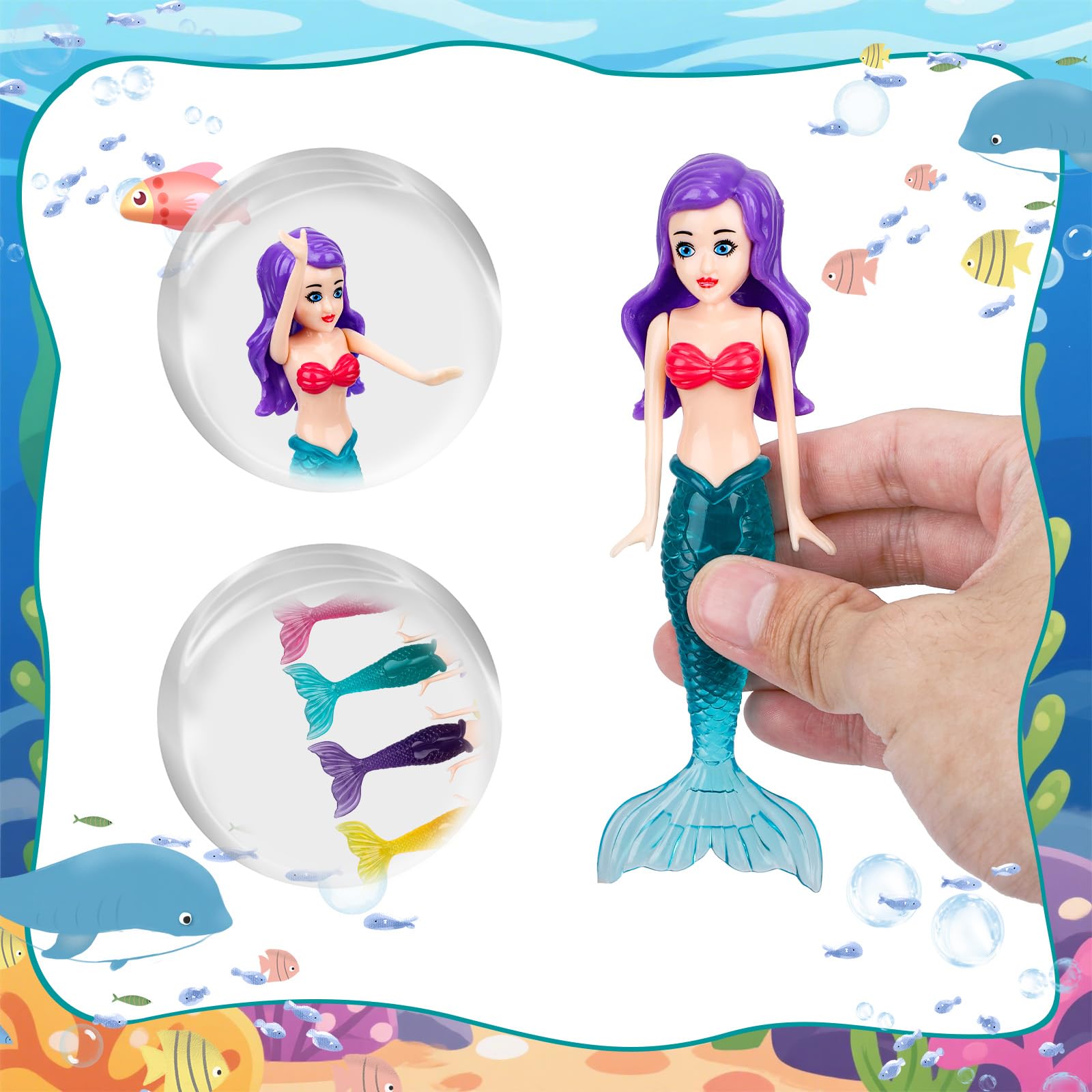 Tinoaly 4pcs Jouets d'eau Sirène en Plastique Qui Brillent dans Le Noir pour Piscine