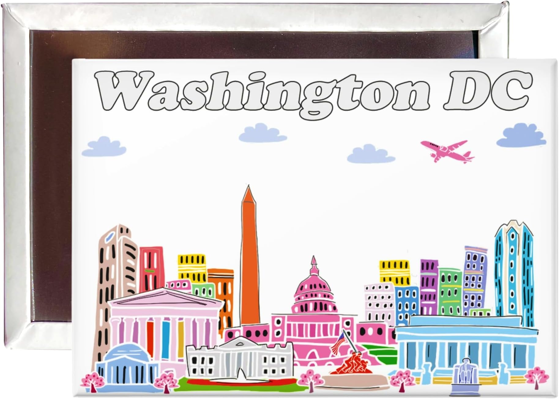 Washington DC Skyline Artwork Fridge Magnet by Beary Blu, Designed in The USA Collectible Souvenir Gift 2.5" x 3.5" (Washington DC)