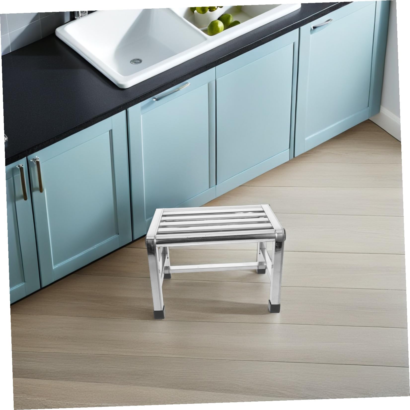 Taburete de Acero Inoxidable para Baño y Cocina, Banco Compacto Superficie Antideslizante, Asiento Portátil para Ducha y Uso Doméstico, 28.5X20.1X26 CM