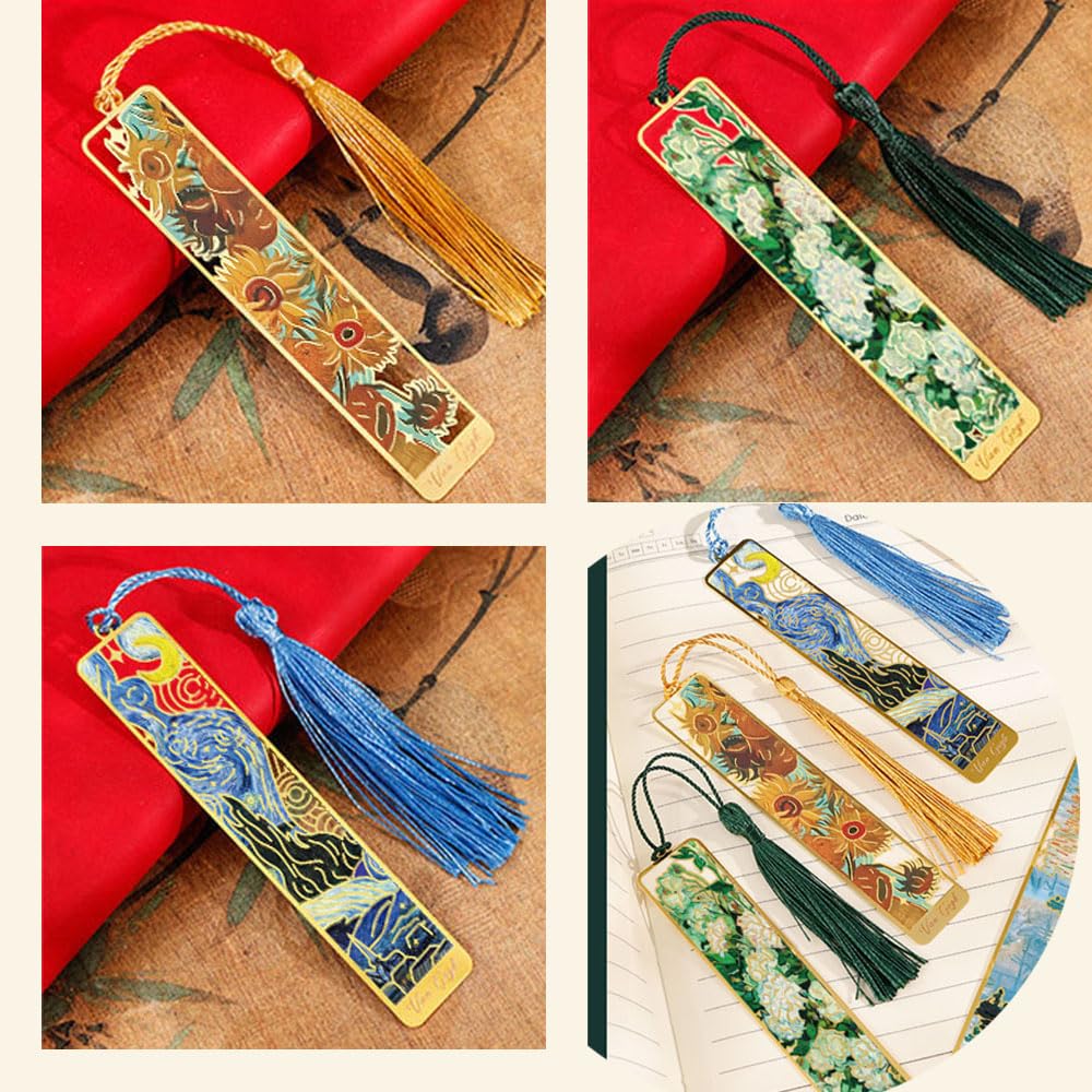 Marcadores de libros de metal hueco con borlas, 3 piezas, Regalos para amantes de libros
