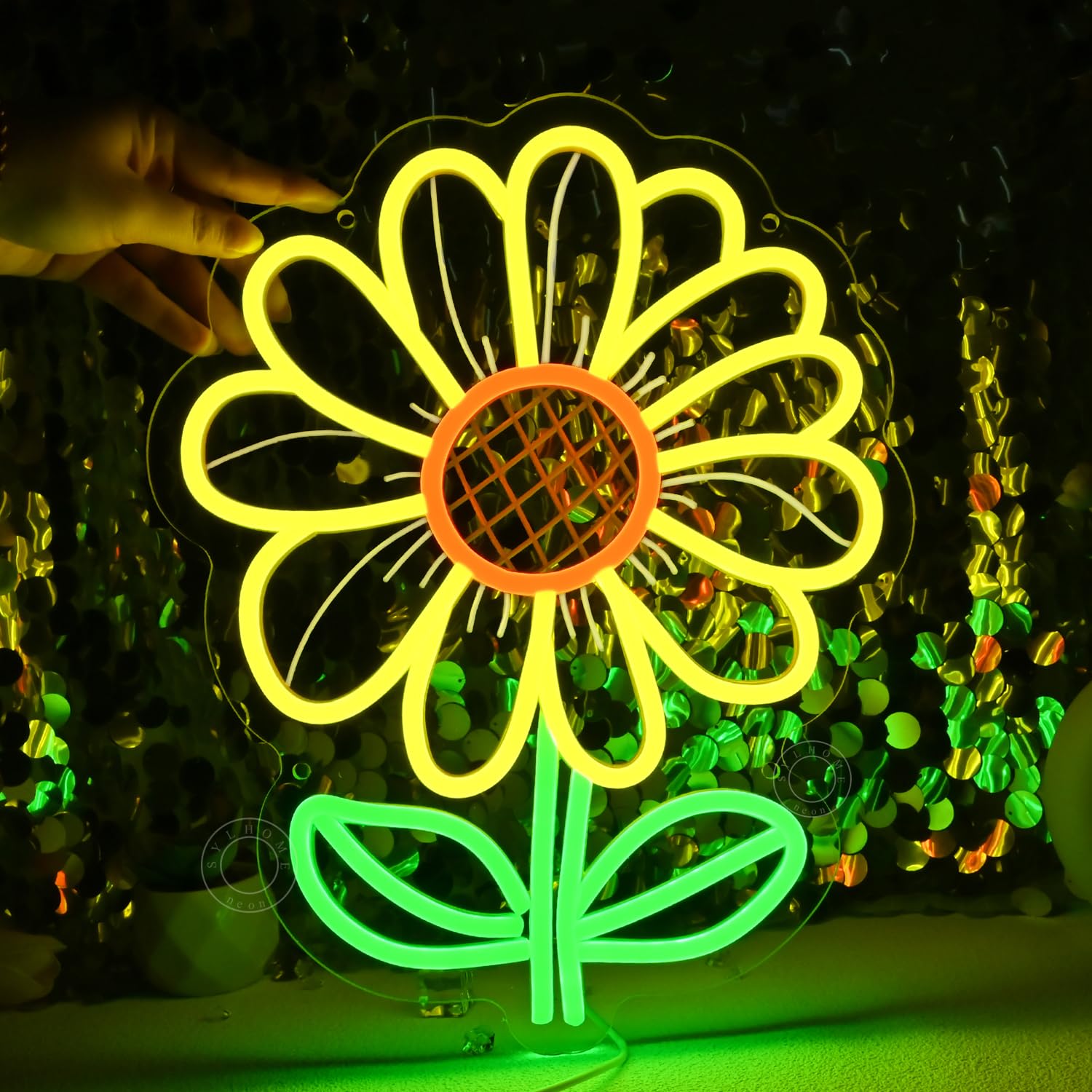 SYLHOME Letrero de luz LED de neón con diseño de girasol, para dormitorio, sala de estar, habitación de niños, aula, decoración de pared, sala de juegos, cumpleaños, Navidad, fiesta, regalos, 13.7 x