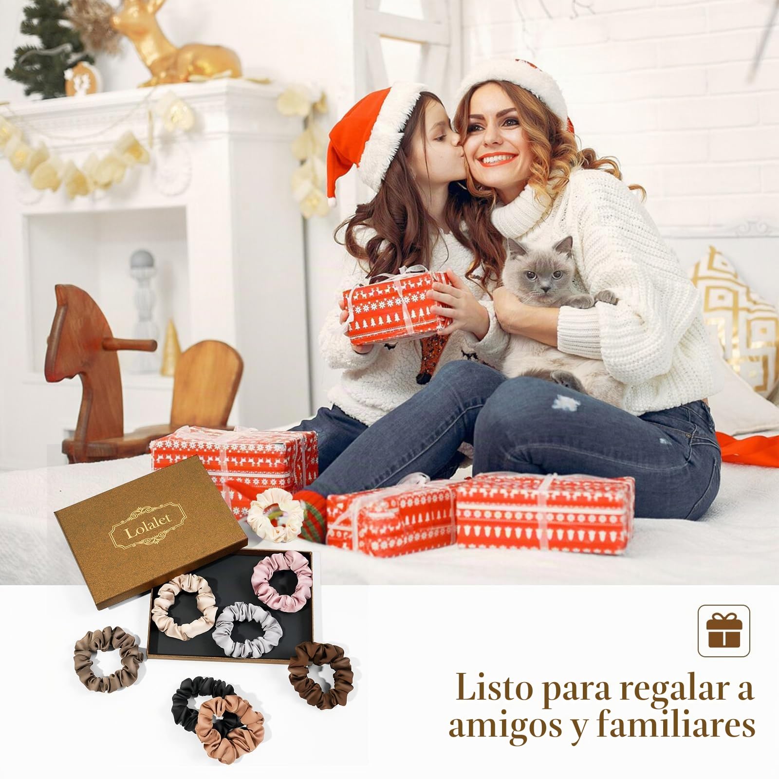 Lolalet 8 Coleteros de Satén, Coleteros Pelo Mujer, Scrunchies Seda para Pelo de Mujer Lazos Chica Suave Gomas Elástica para Cabello -A