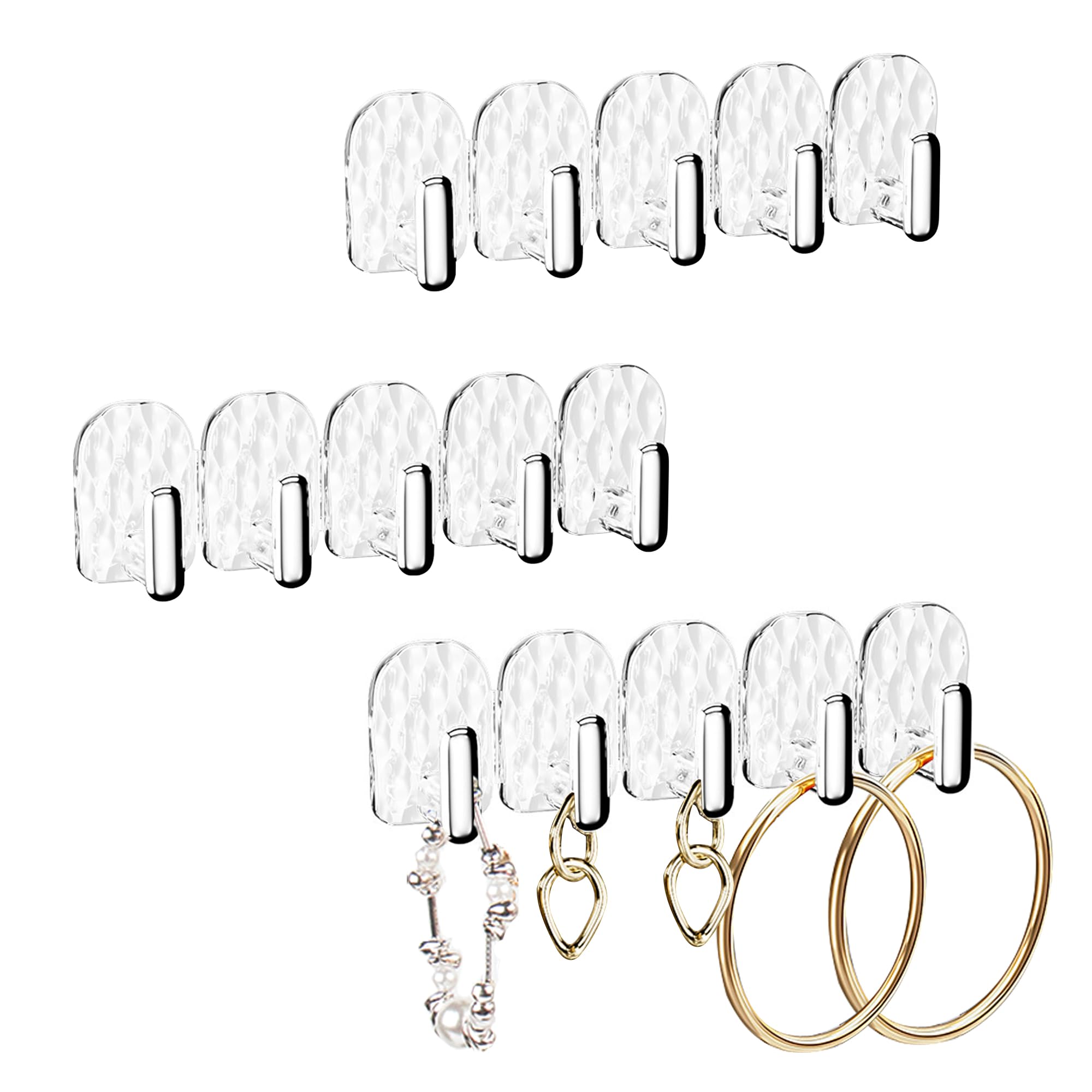 Portaoggetti Appendere Porta Collane, Orecchini Organizer Adesivi Porta Anelli Espositore con 15 Gancetti per Appendi Gioielli Braccialetti Anelli Armadio Muro