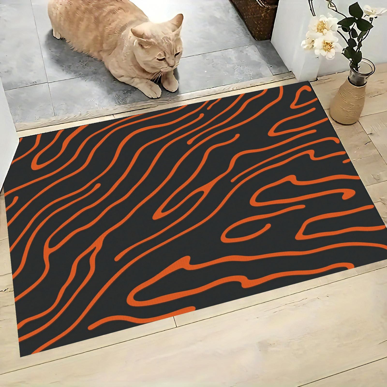 Tapis rayures zébrées orange et noir 90x150cm rectangulaire