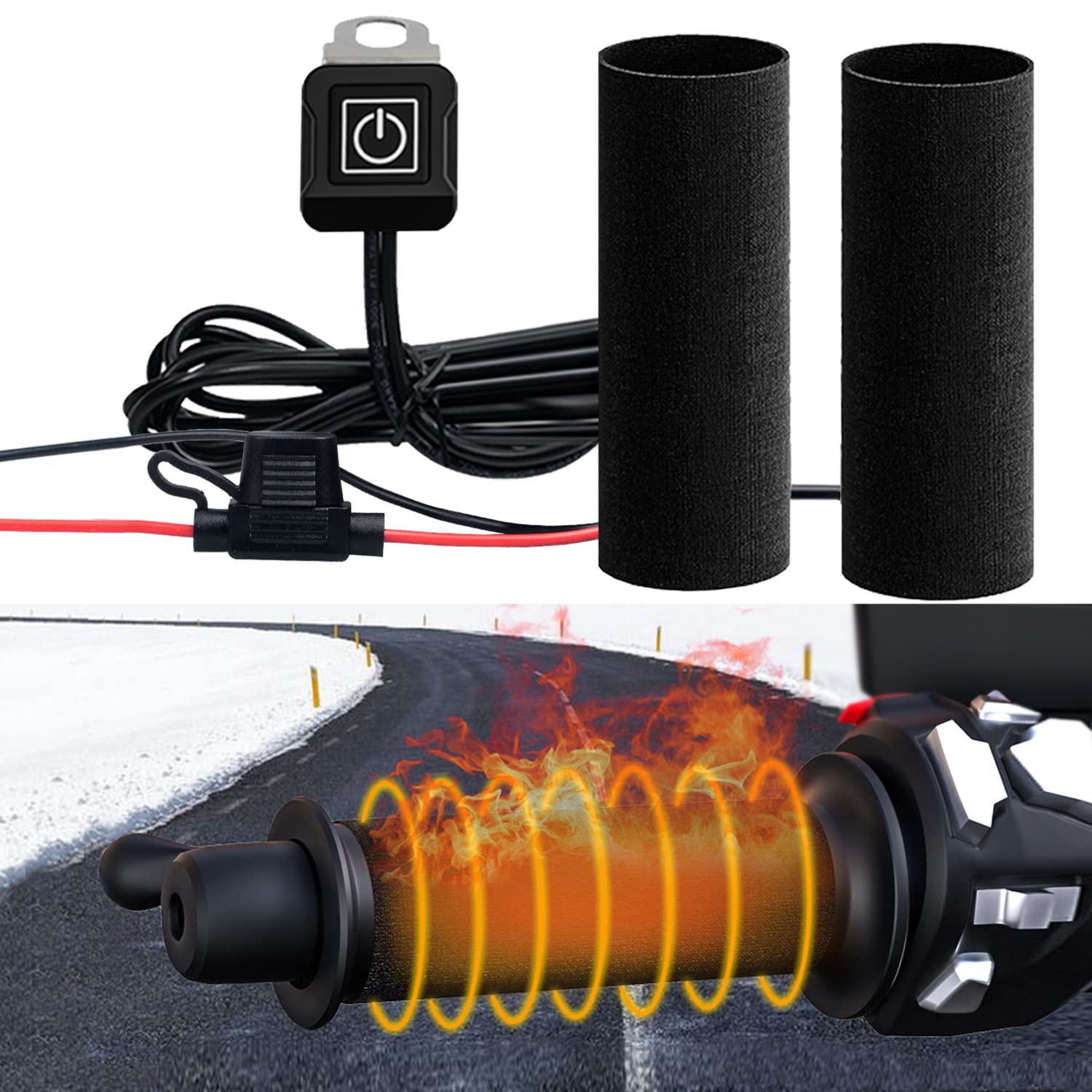 BATIGE 12V Motorcycle Heating Handle Cover Intelligent Three Speed Temperature Adjustment Handlebar Cover Winter Electric Heated Handlebar Cover