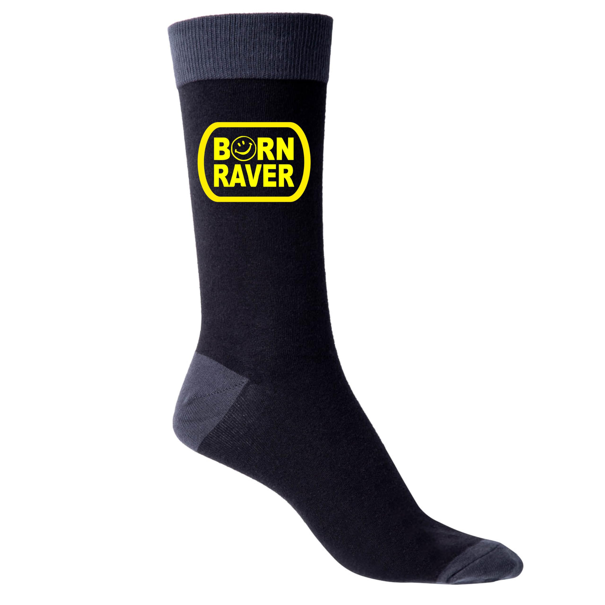 Print4u Men's Black Born Raver Socks Funny Joke Dance Gift