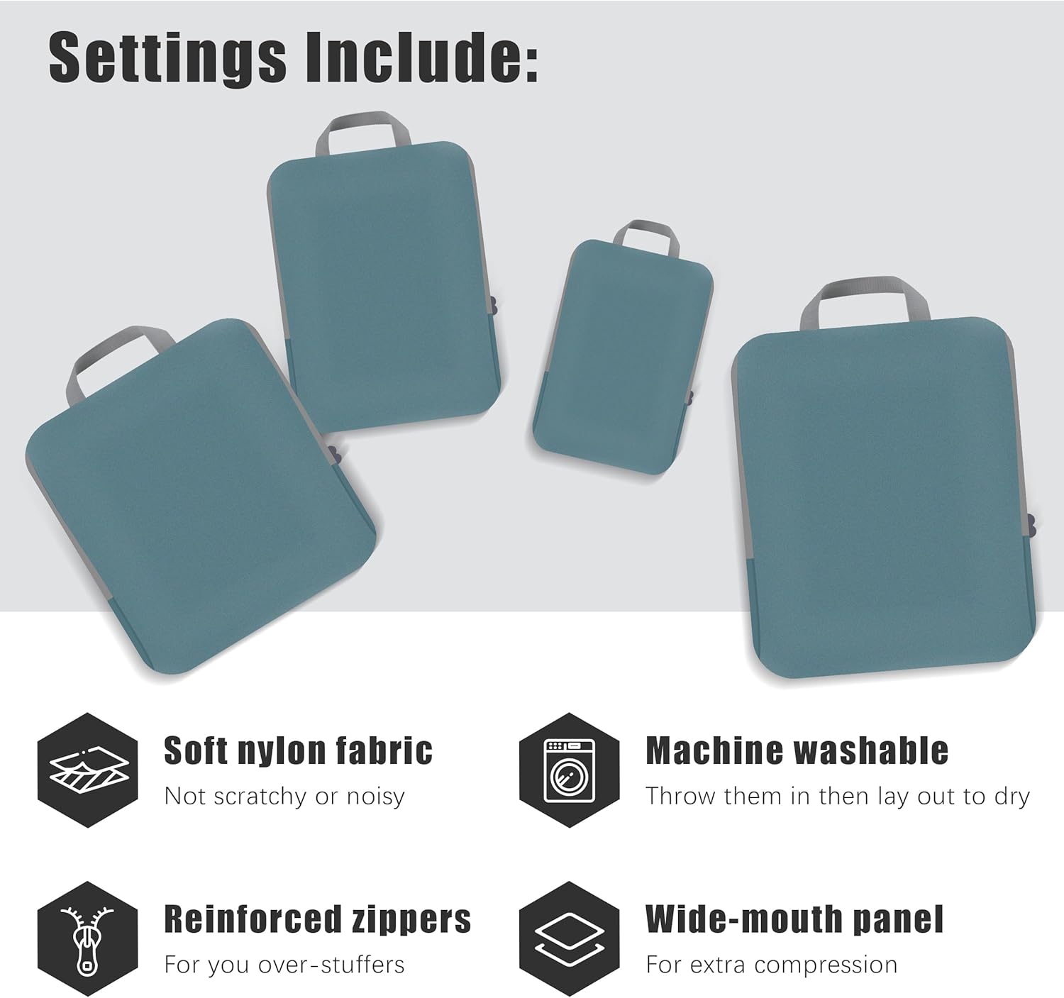 4 Set Compression Packing Cubes Travel - Travel Accessories Expandable Packing Organizers for Carry On - Essentials Luggage Bags - Dark Blue - Image 3