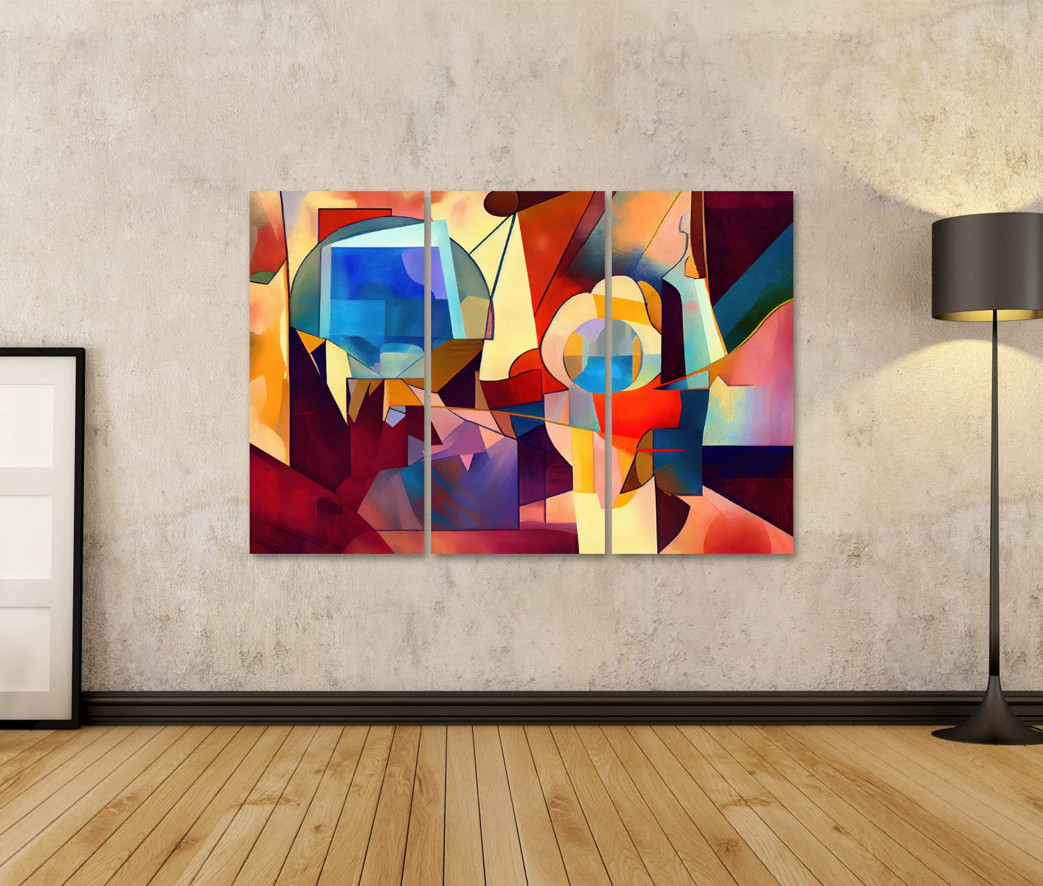 islandburner Prime - Quadro su tela con sfondo astratto colorato, forme geometriche, linee cubiche, poster da parete