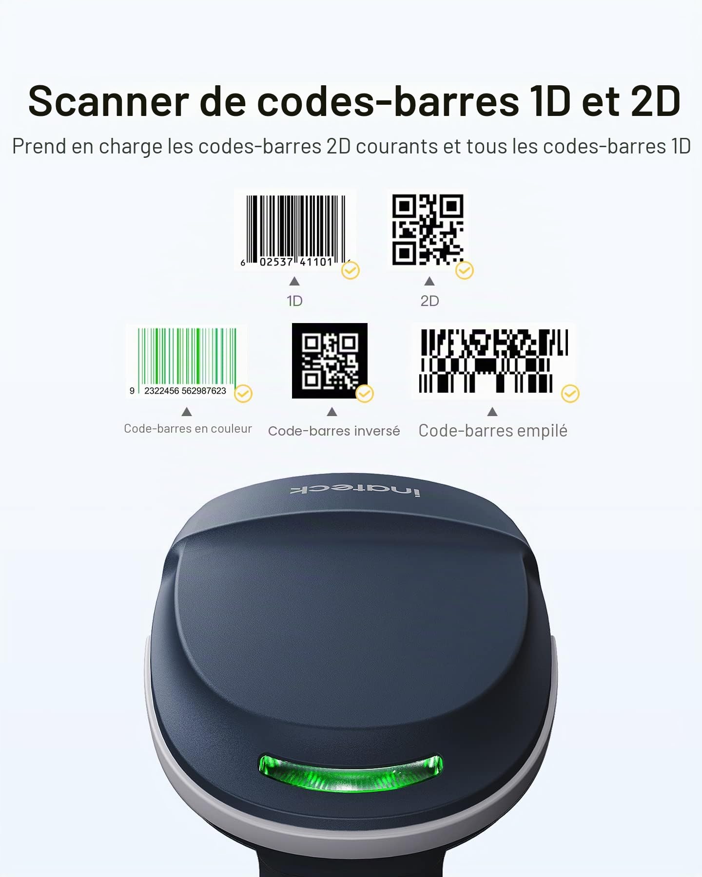 Inateck Lecteur de Code Barres 2D 1D QR sans Fil Bluetooth 5.0 BCST-54