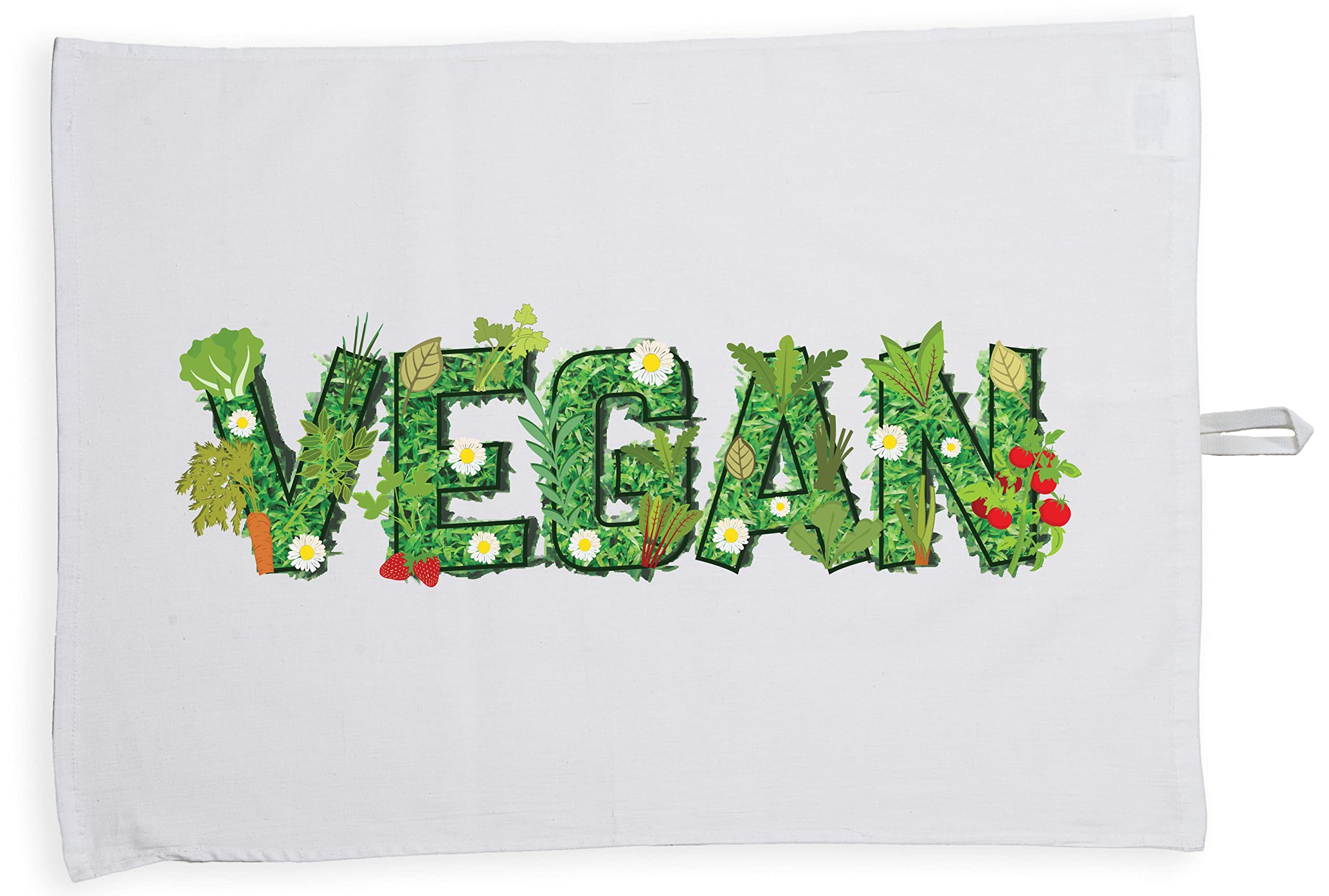 Hippowarehouse Vegan Design Tea Towel Eco Printed Dish Cloth Kitchen accessory 50cmx70cm 100% Cotton