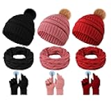 12 Pcs Winter Beanie Hat Scarf Gloves Set Knitted Beanie Hat Circle Scarves Gloves Earmuff for Women Men