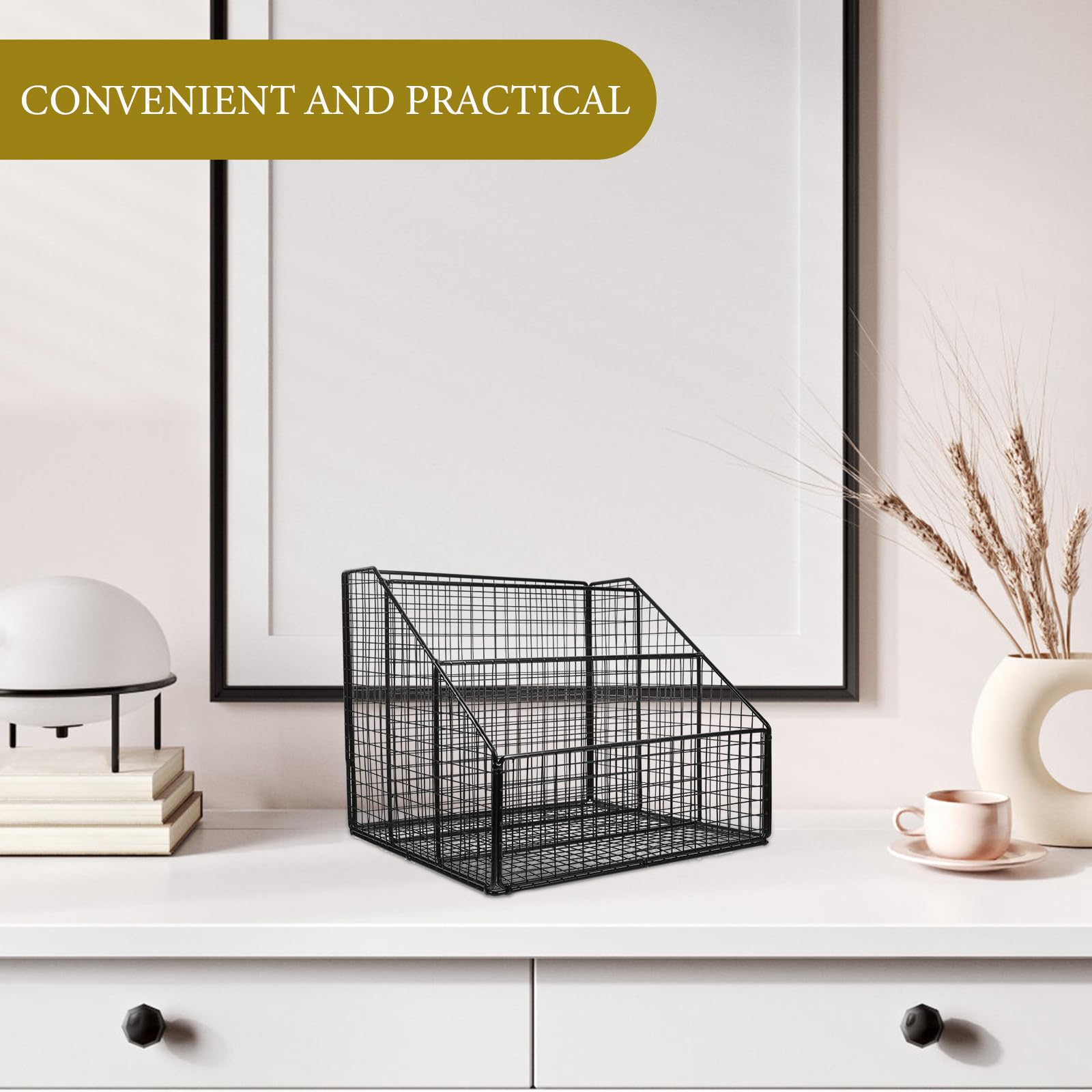 HANABASS Scaffale a Strati in Ferro Nero Grande Capacità per Organizzare Libri e Documenti, Design Moderno per Uso Domestico e Scolastico, Mantiene la Scrivania Ordinata