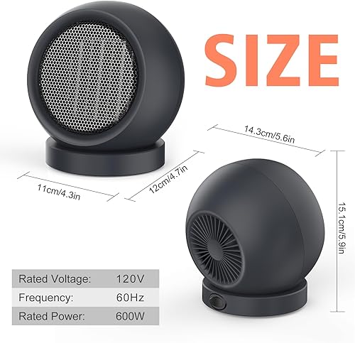 Vista 6 de Space Heater,PTC Ceramic Electric Desk Heater High Output Heater Fan for Home Bedroom Office Desk Indoor Use(Dark Grey)