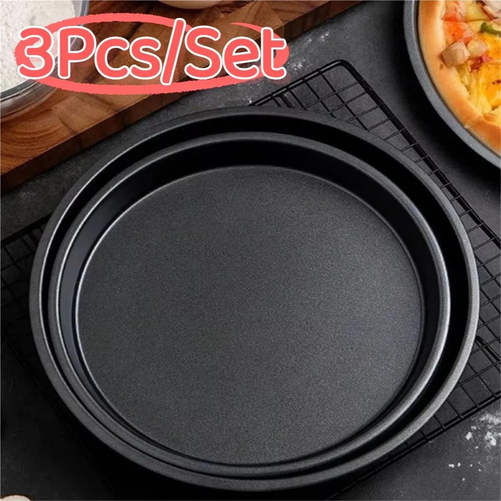 3-teiliges Backformen-Set aus Kohlenstoffstahl | Antihaftbeschichtetes, leicht abnehmbares Backblech for Backen von Kuchen und Pizza im Ofen