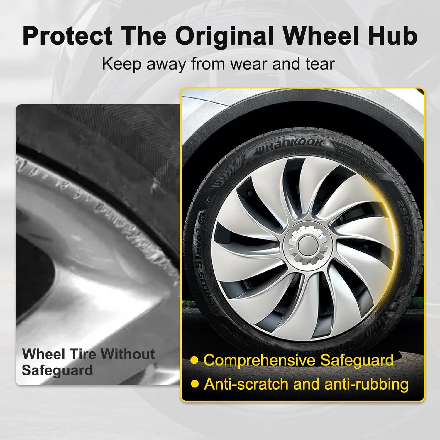 Hubcaps for Tesla Model Y Juniper 2026, 19 Inch Matte Black Wheel Covers with Center Caps,Rim Protectors, Easy Clip-On Installation, for Model Y Juniper Accessories 2025 2026 (Black+Silver)