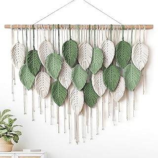 Weldomcor Tapiz grande de macramé para colgar en la pared, diseño de hojas bohemias, decoración de pared tejida a mano, decoración elegante y bohemia para pared, decoración del hogar para dormitorio,