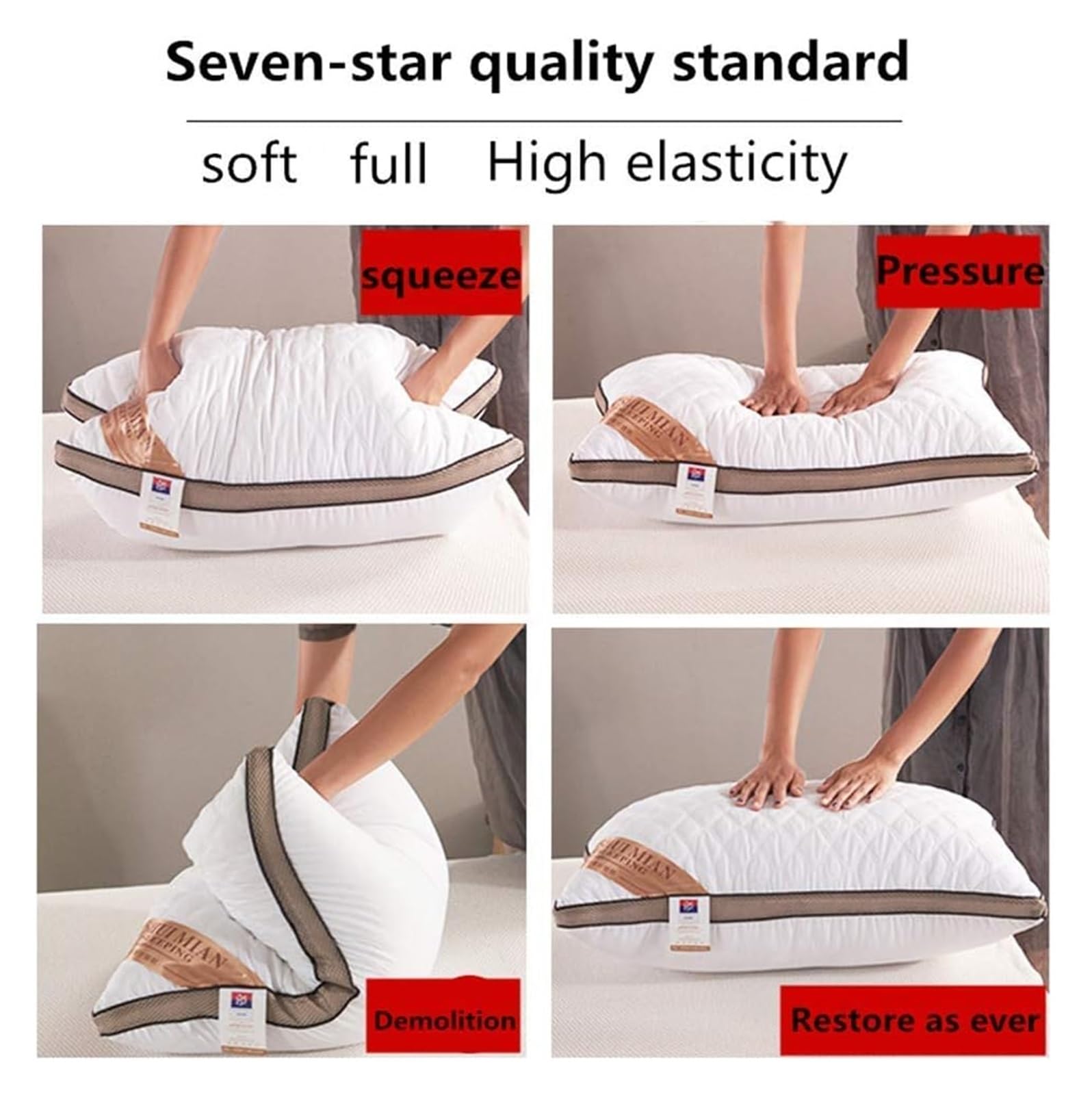 Inicio Almohadas Ropa de Cama Almohadas de Hotel, Almohada de Terciopelo de Plumas Blancas de algodón de Calidad de Hotel súper Suave, 48 x 74 cm, 2 Paquetes(White Border)