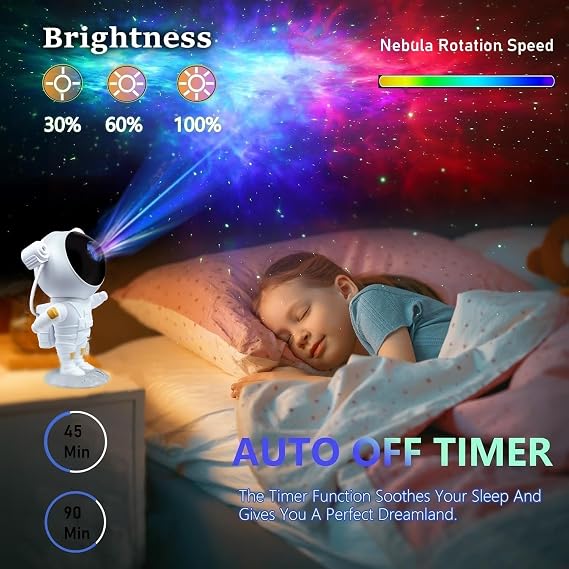 Promosyonca Astronot Gece Lambası Galaxy Projektör, LED Galaksi Işık Projektörü, Uzaktan Kumandalı, Çok Renkli Nebula Yıldızlı Gökyüzü, Yatak Odası için USB Planetaryum Projektörü [Enerji Sınıfı A]