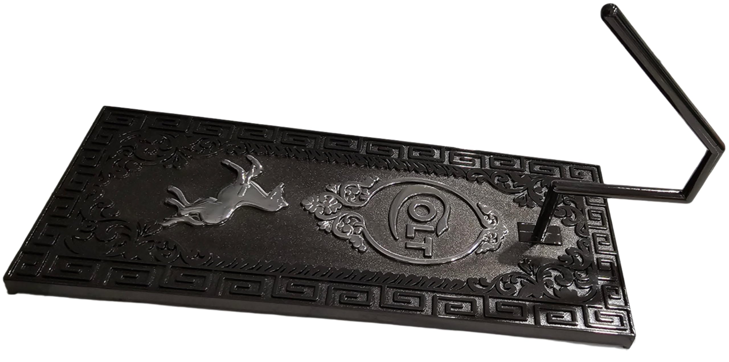 Riot Balls Colt-inspired metal Gun Display Stand with Nickel Rampant Horse and Logo Design â€“ Durable Black and Nickel Handgun Rack for All Models â€“ Compact Size 20 cm x 8 cm x 1 cm