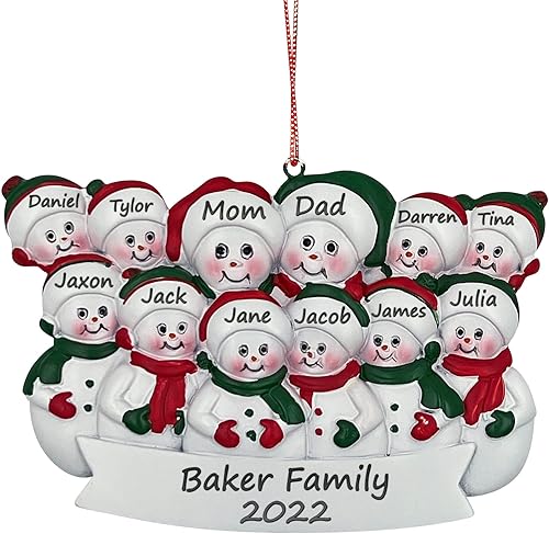 Miniatura 8 de Adorno de Navidad personalizado para familia de 11, muñeco de nieve con nombres personalizados de miembros de la familia para árbol de Navidad