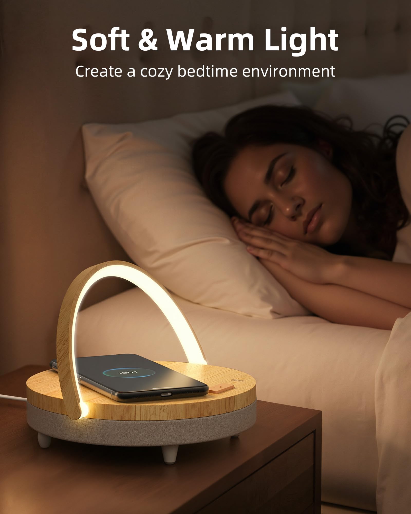 EZVALO Regalos de cumpleaños para mujeres, lámpara de mesa de música con cargador inalámbrico, lámpara de noche táctil 4 en 1, altavoz Bluetooth, soporte para teléfono, luces LED regulables de noche