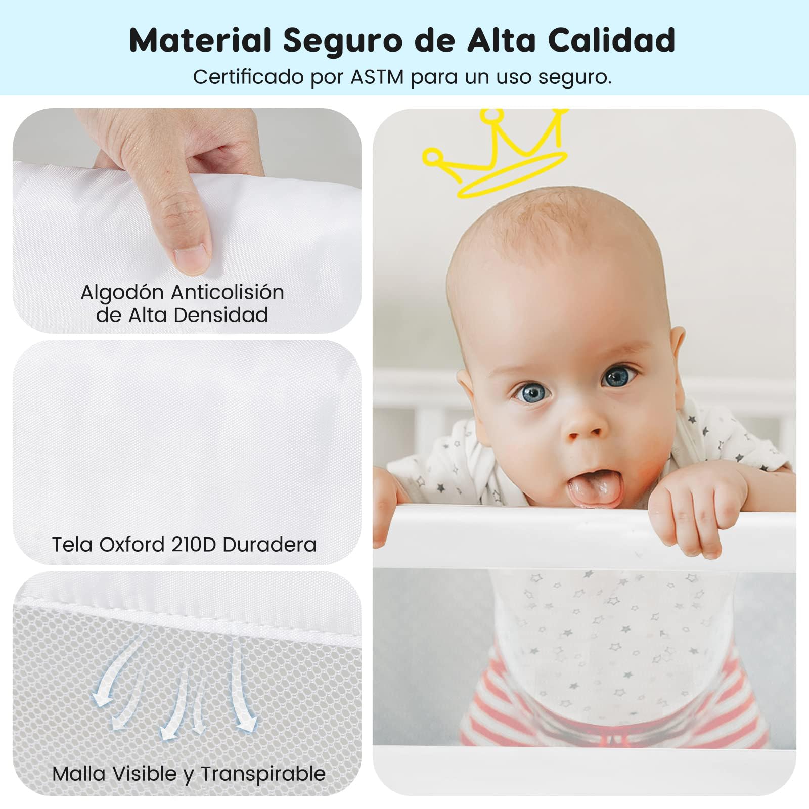 RELAX4LIFE Barrera Seguridad Niños Cama Plegable 105/120/150cm, Barandilla Cama Niño Abatible de Metal y Tela Oxford con Malla Transpirable para Camas Individuales y Dobles (Blanco, 150x40x42cm)