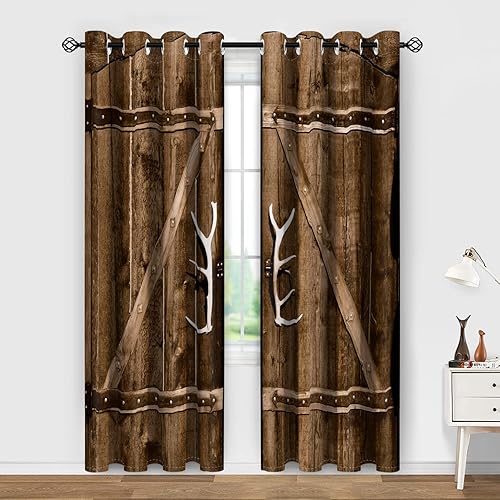 Miniatura 2 de Aimego - Cortinas opacas de madera rústica, puerta de granero, cortinas de madera marrón, casa de campo, decoración para dormitorio, sala de estar,