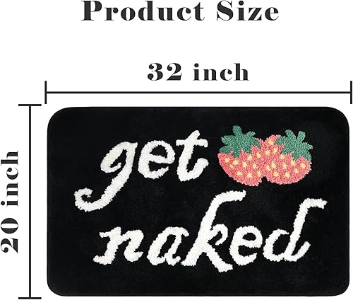 Miniatura 2 de Yonchic Get Naked - Tapete de baño con diseño de fresa, bonita y divertida, tapete de baño de 20 x 32 pulgadas, color blanco y negro, absorbente de
