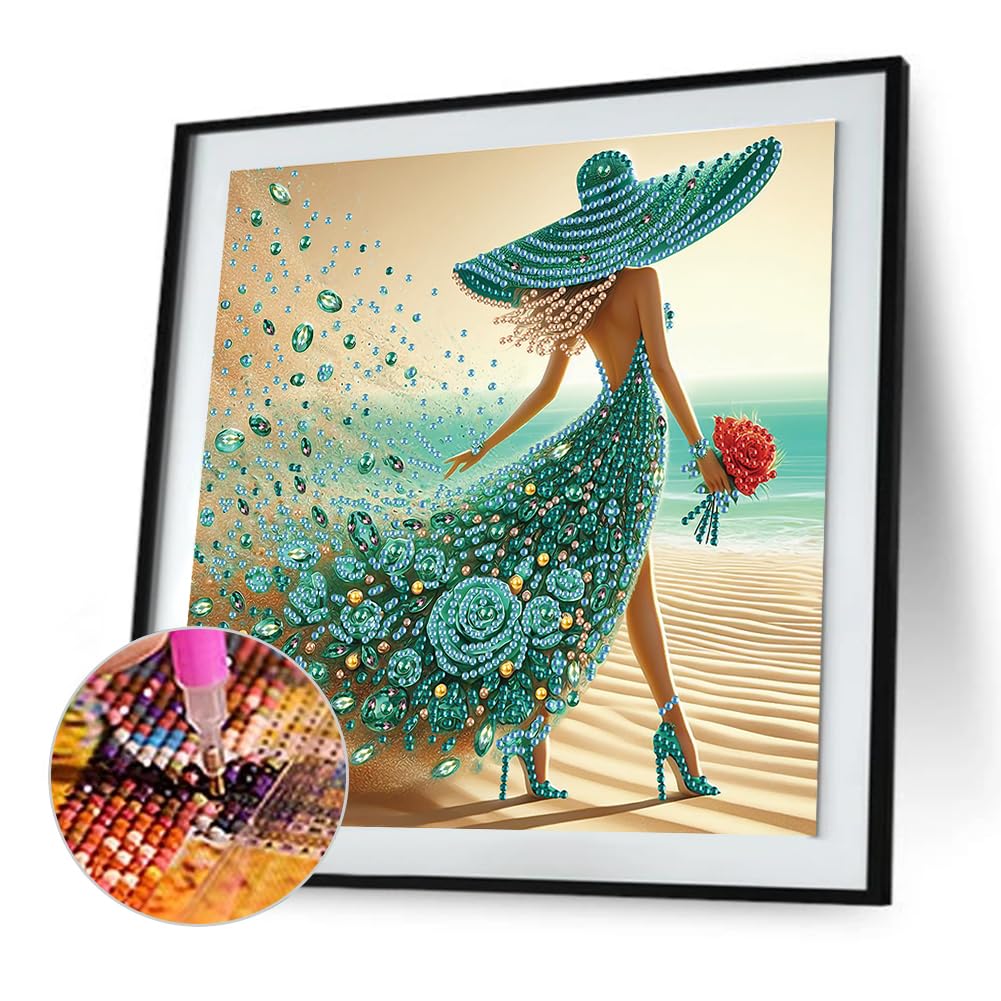 GETBSTOOP 5D DIY Partial Special Shaped Drill Diamond Painting Kit, DIY Girl Diamond Art Kits for Beginner, Rhinestone Home Wall Decoration Art Craft 30x30cm
