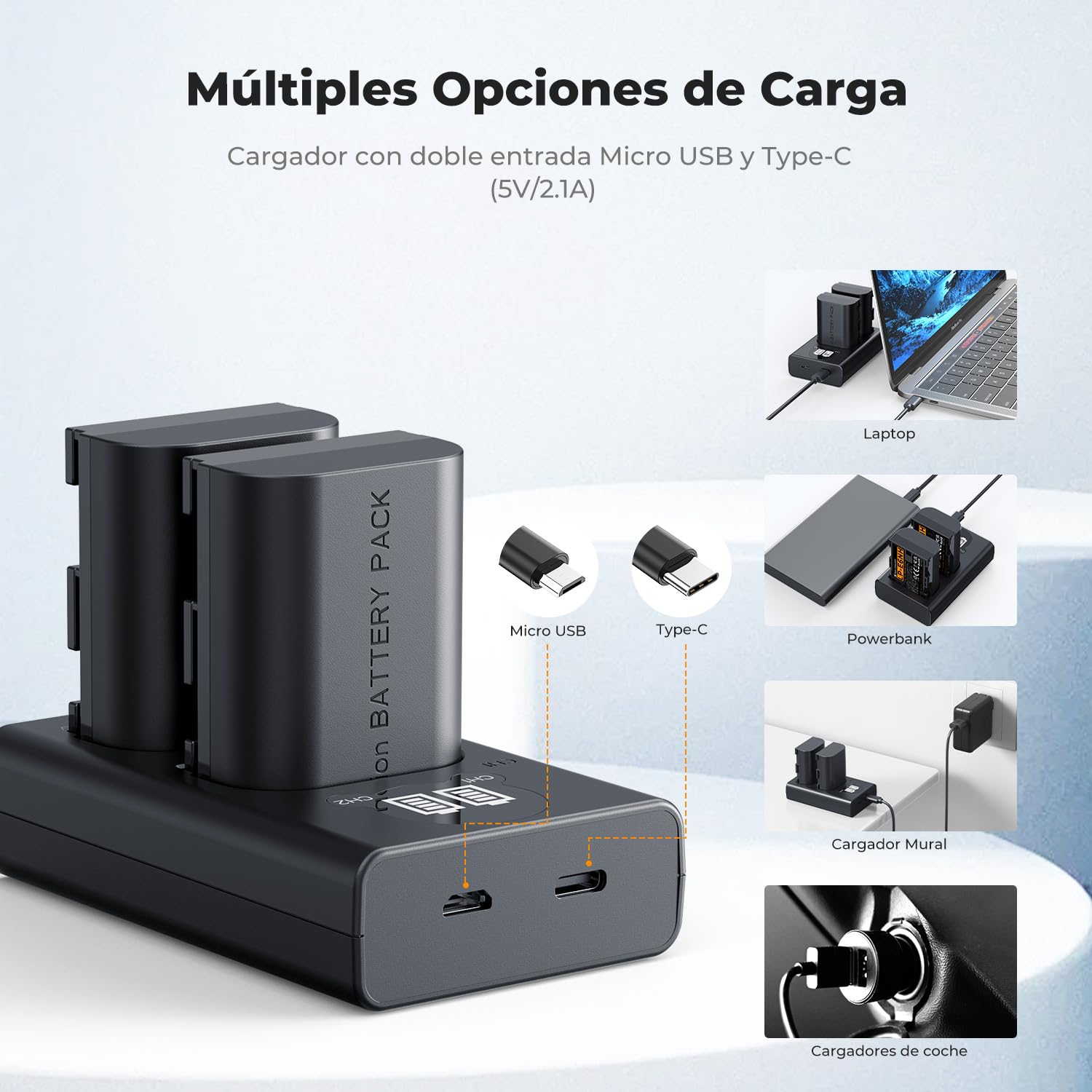 K&F Concept LP-E6NH 2600mAh Baterías Cargador de Doble Ranura con Pantalla LCD, Compatible con Canon EOS R7, R6, R5, 5D Mark II/III/IV, 6D, 6D Mark II, 7D II, 90D, 80D y 70D
