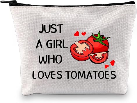 G2TUP Tomato Lover Gift Who Loves Tomatoes Makeup Bag Tomato Gardener Cosmetic bag Tomato Farmer Gift Veggie Zipper Travel Bag Who Loves Tomatoes White Bag