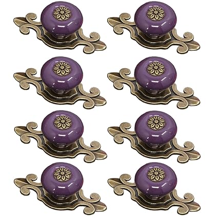 Corasays 2 IN 1 Vintage Ceramic Drawer Cabinet Knobs and Pulls for DIY Home Furniture Cabinet Dresser Cupboard Bin Door Handles, Pack of 8 (Purple-Bronze)