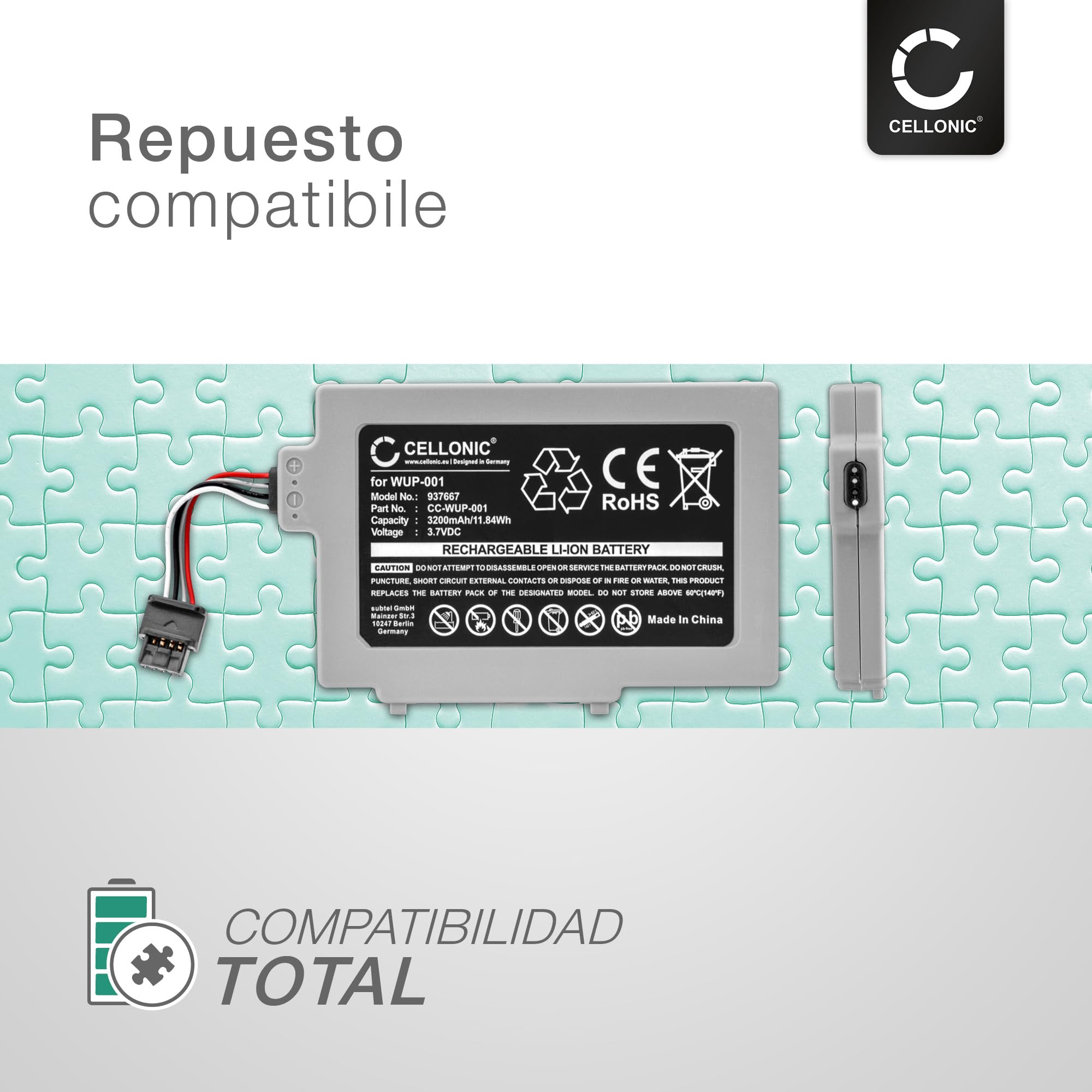 CELLONIC 1x Batería para Videoconsola Compatible con Nintendo Wii U Gamepad, WUP-001 - (3200mAh, 3.7V)