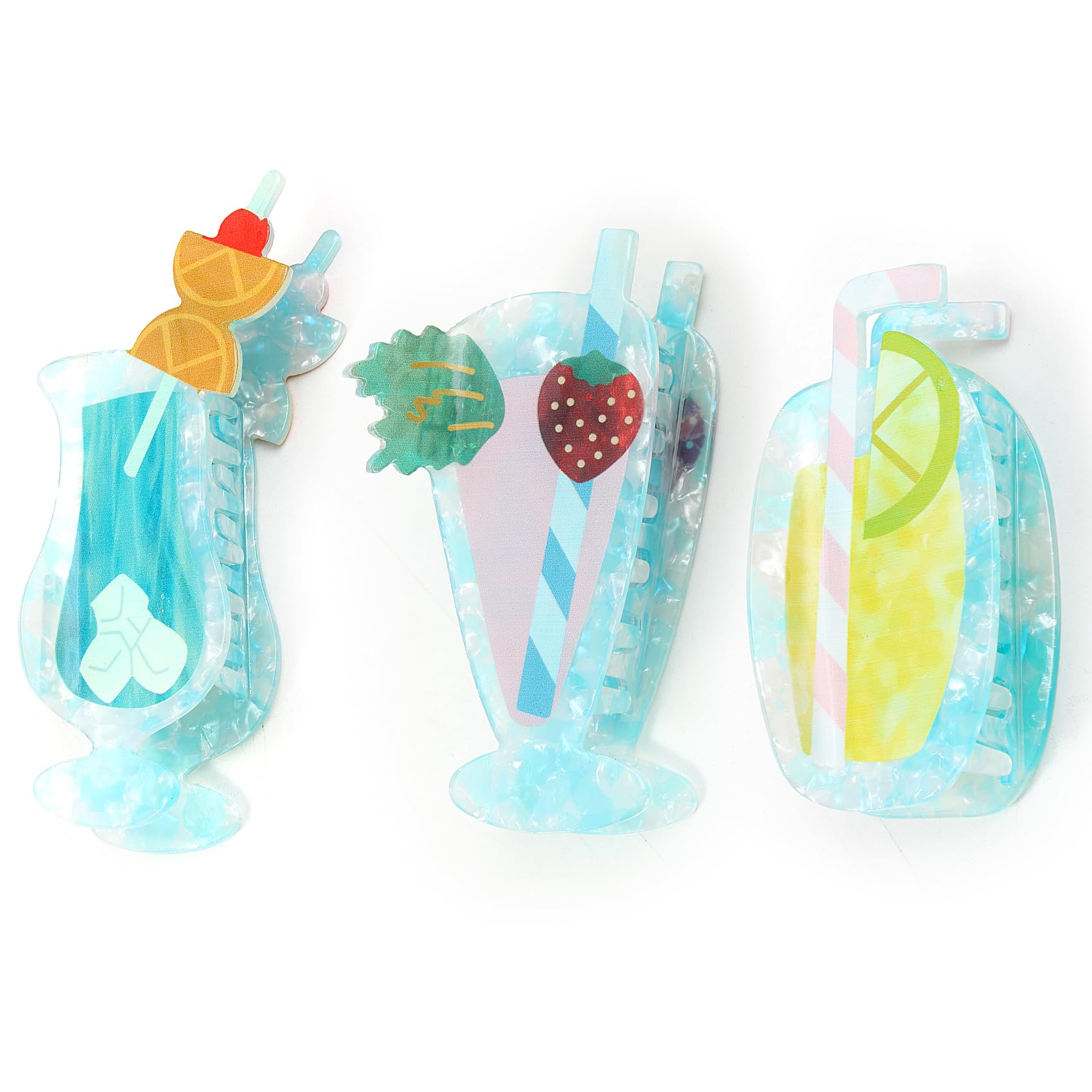 Strawberry & Lemon Mojito Cocktails Claw Clips - Cellulose Acetate Hair Clips for Women & Girls - Fun Summer Hair Accessories