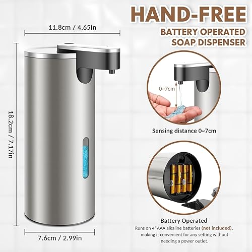 Miniatura 3 de Dispensador automático de jabón de acero inoxidable con 3 niveles ajustables infrarrojos de 11.5 fl oz eléctrico IPX4 dispensador de jabón sin