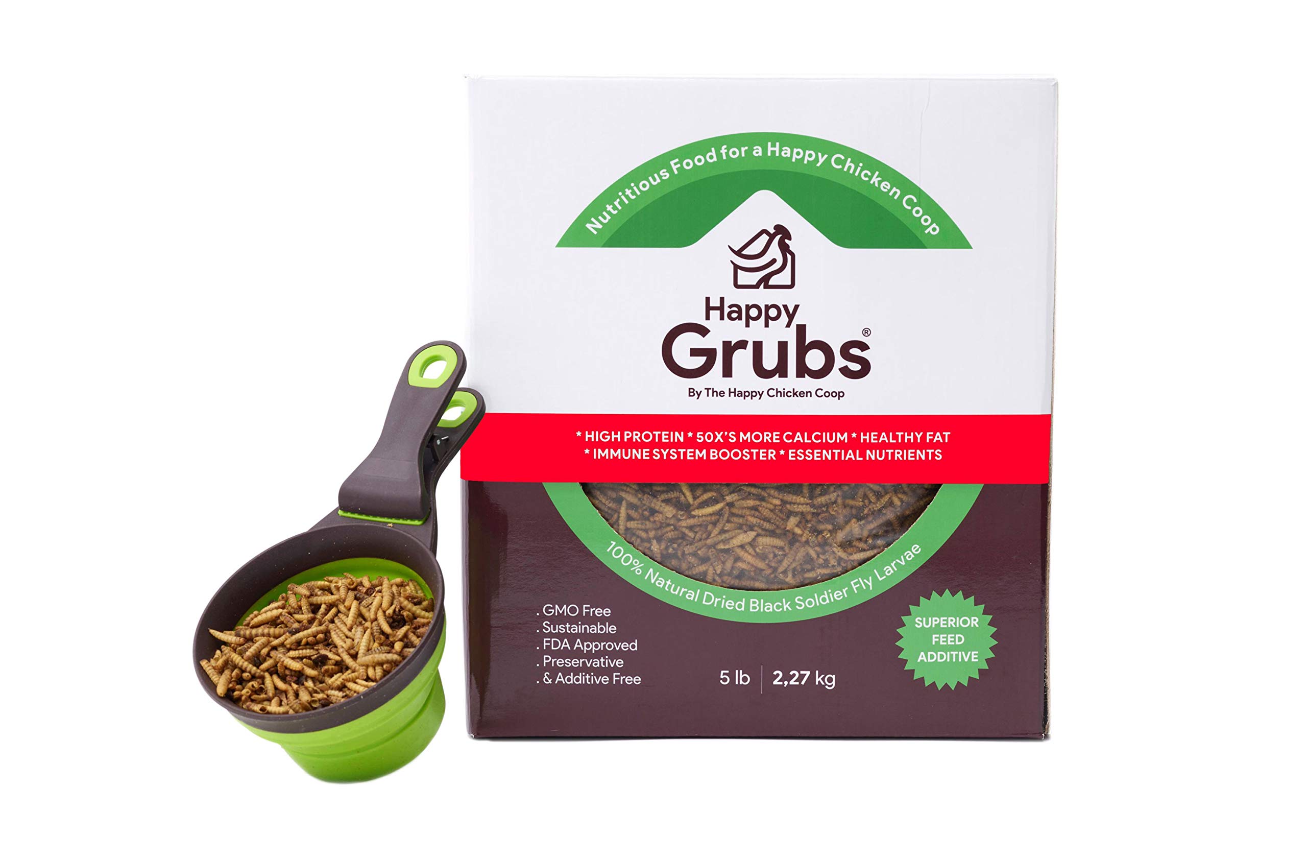 HAPPY GRUBS - ULTIMATE MIXTURE OF WHOLE, HALF, AND POWDER OF BSFL FEED - CHICKEN FEED MIXTURE - 50X-80X More Calcium Than Meal Worms - NON-GMO, Molting Treatment, Great For Wild Birds, Reptiles, Ducks