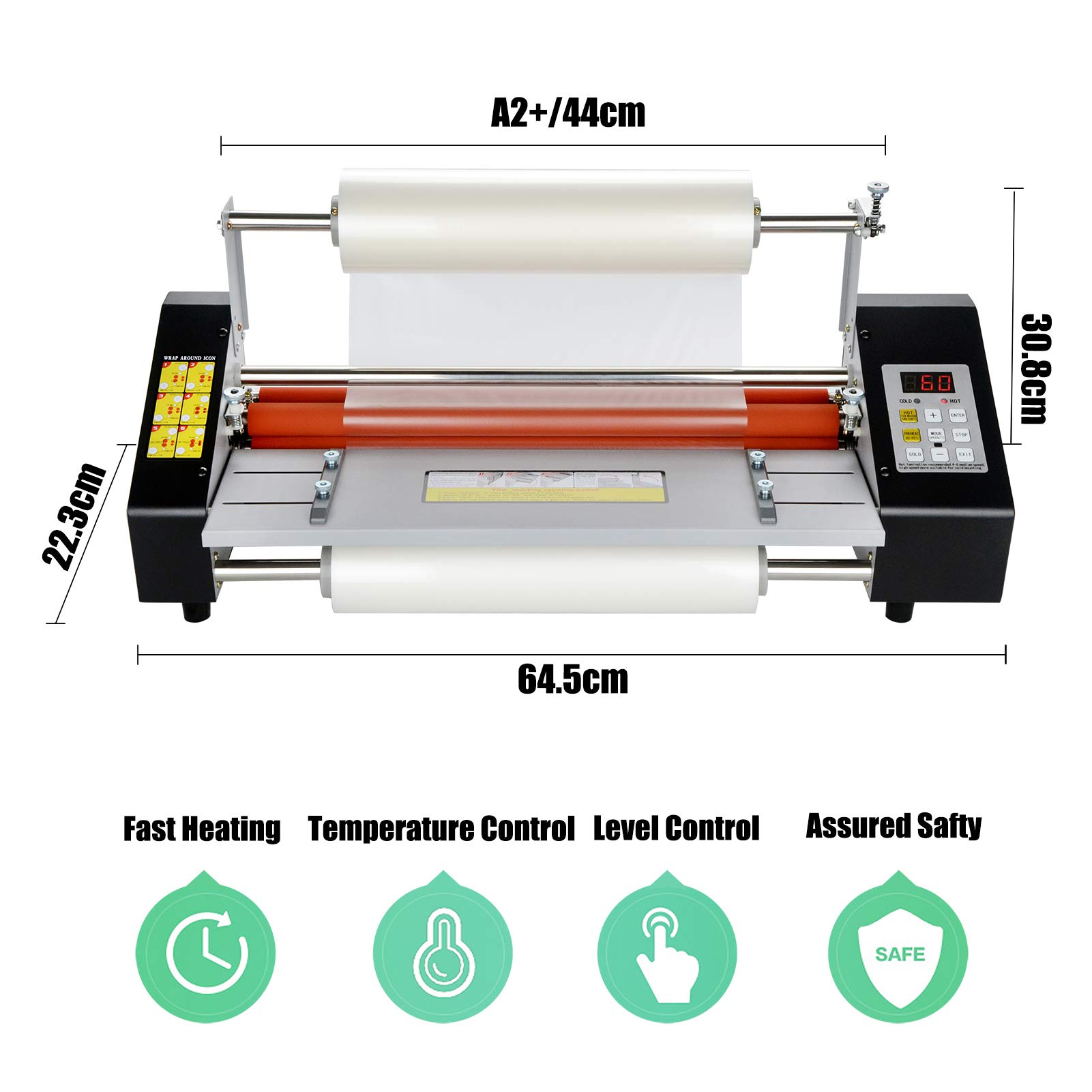 Hanchen Profi Laminiergerät A2+ - 440mm Heiß/Kalt Laminieren, 4 Walzen, 500W Für Dokumente & Fotos, 220V EU-Stecker