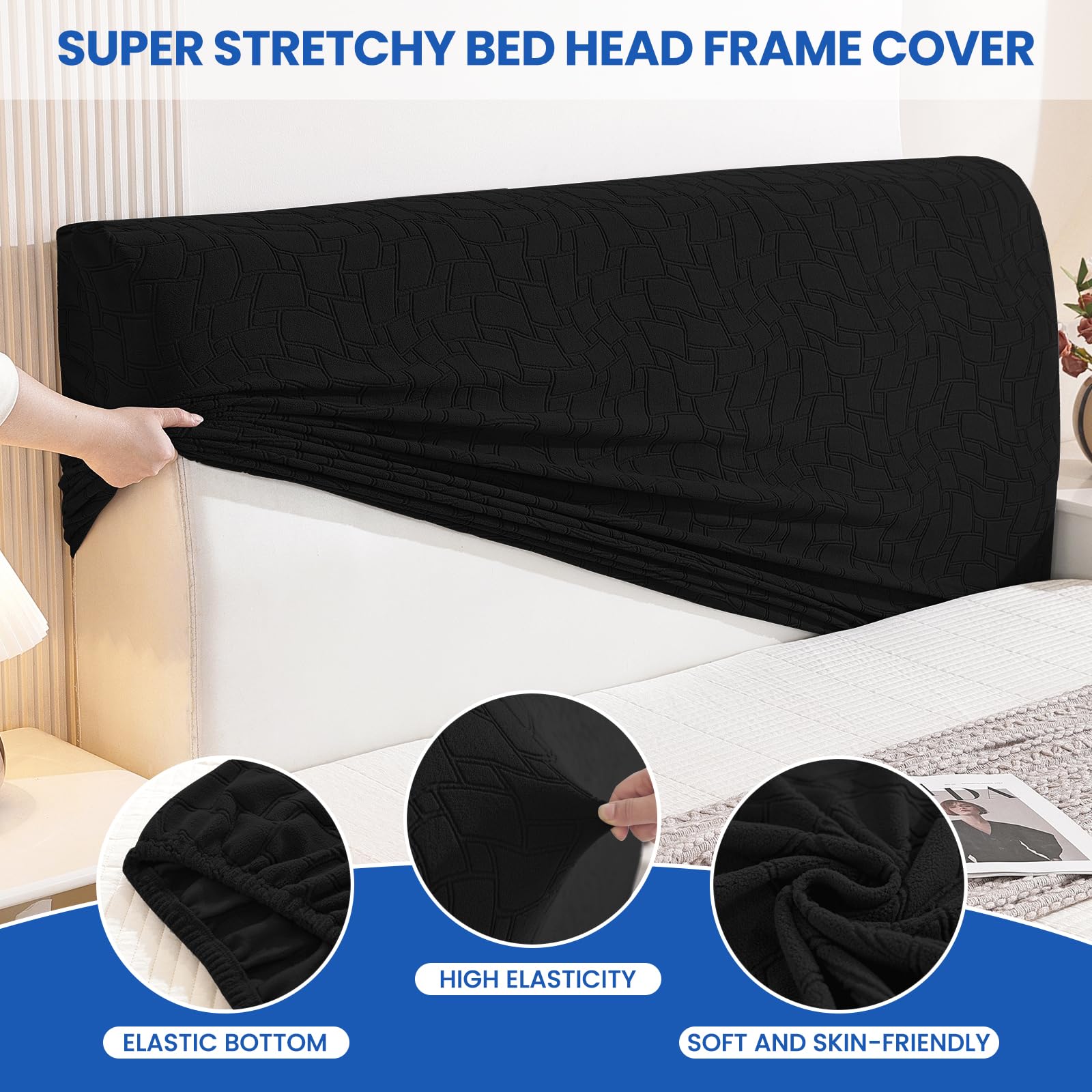 Ystyle Housse Tete De Lit, Housse De Tête De Lit Extensible Doux, Couvre Tete De Lit Antipoussière, Moderne Couvre De Protection Tête De Lit, Déhoussable Et Lavable (150CM, Noir)