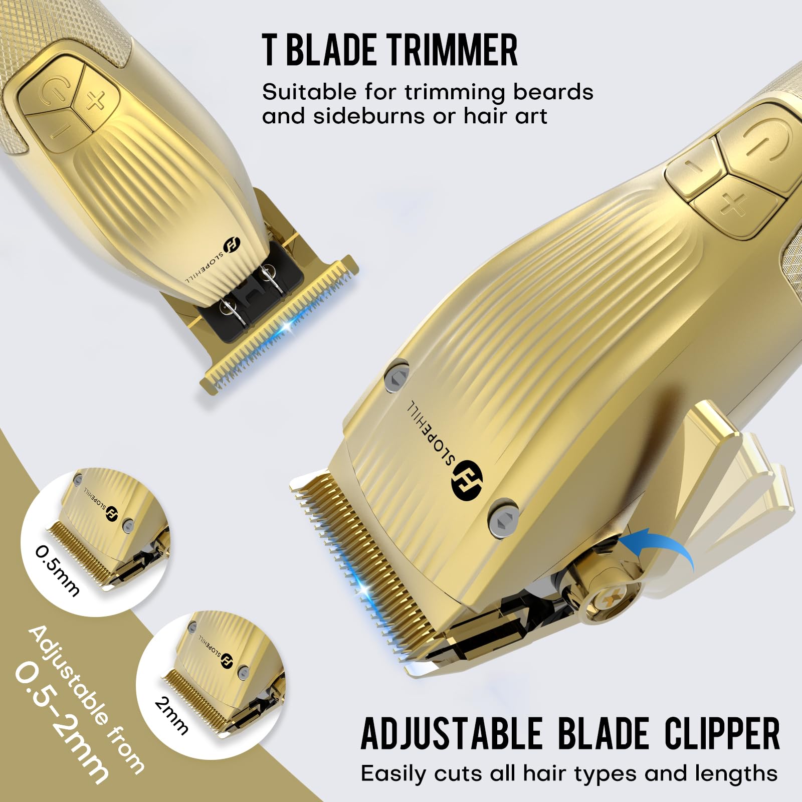 Profi Haarschneidemaschine und T-Klingen Trimmer Kit für Herren - Slopehill Schnurloser Barber Haarschneider Mit LED -Anzeige, Präzisions Haartrimmer Bartschneider Barttrimmer Set für Männer