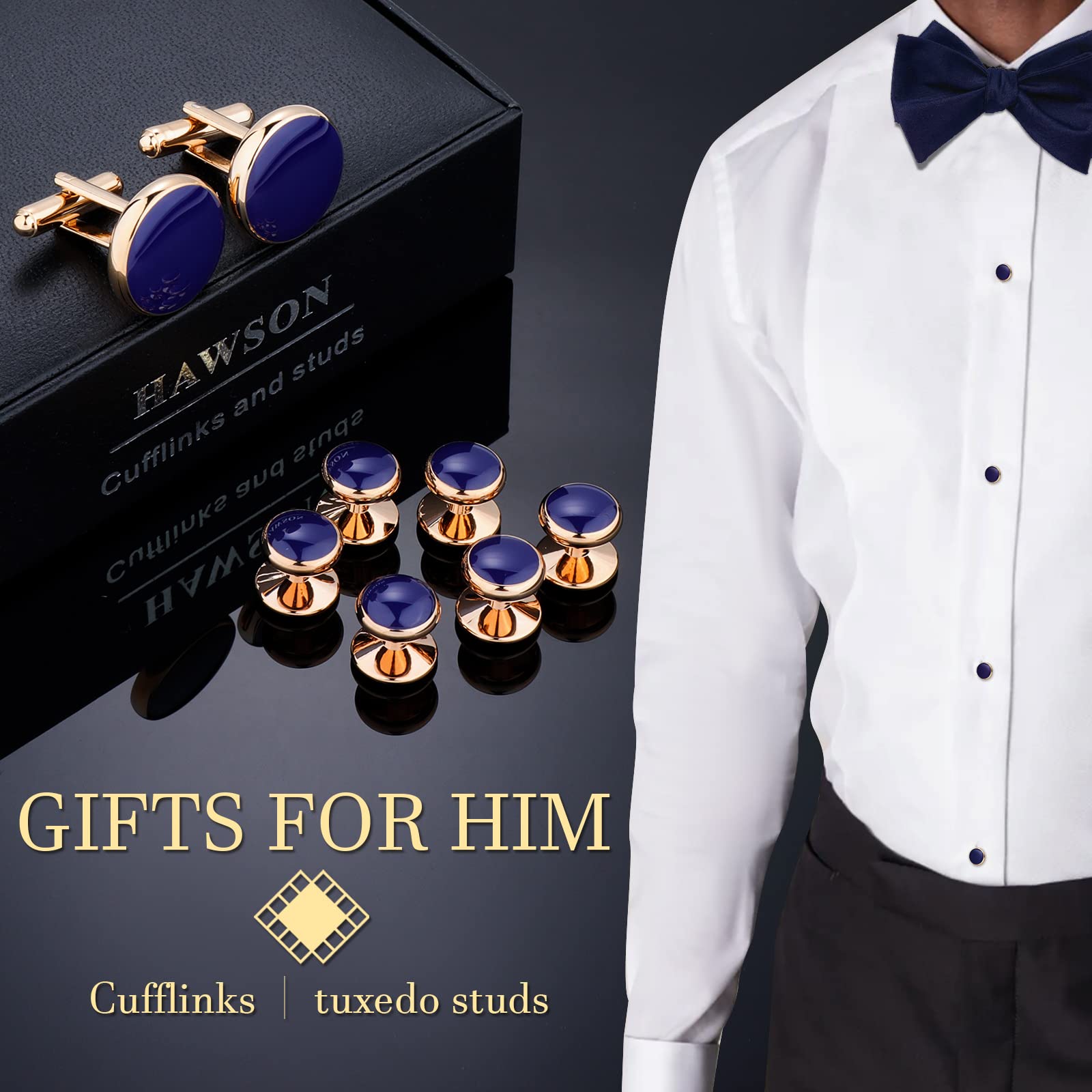 HAWSON Clous et boutons de manchette personnalisés pour chemise de smoking pour homme (2+4/2+6)