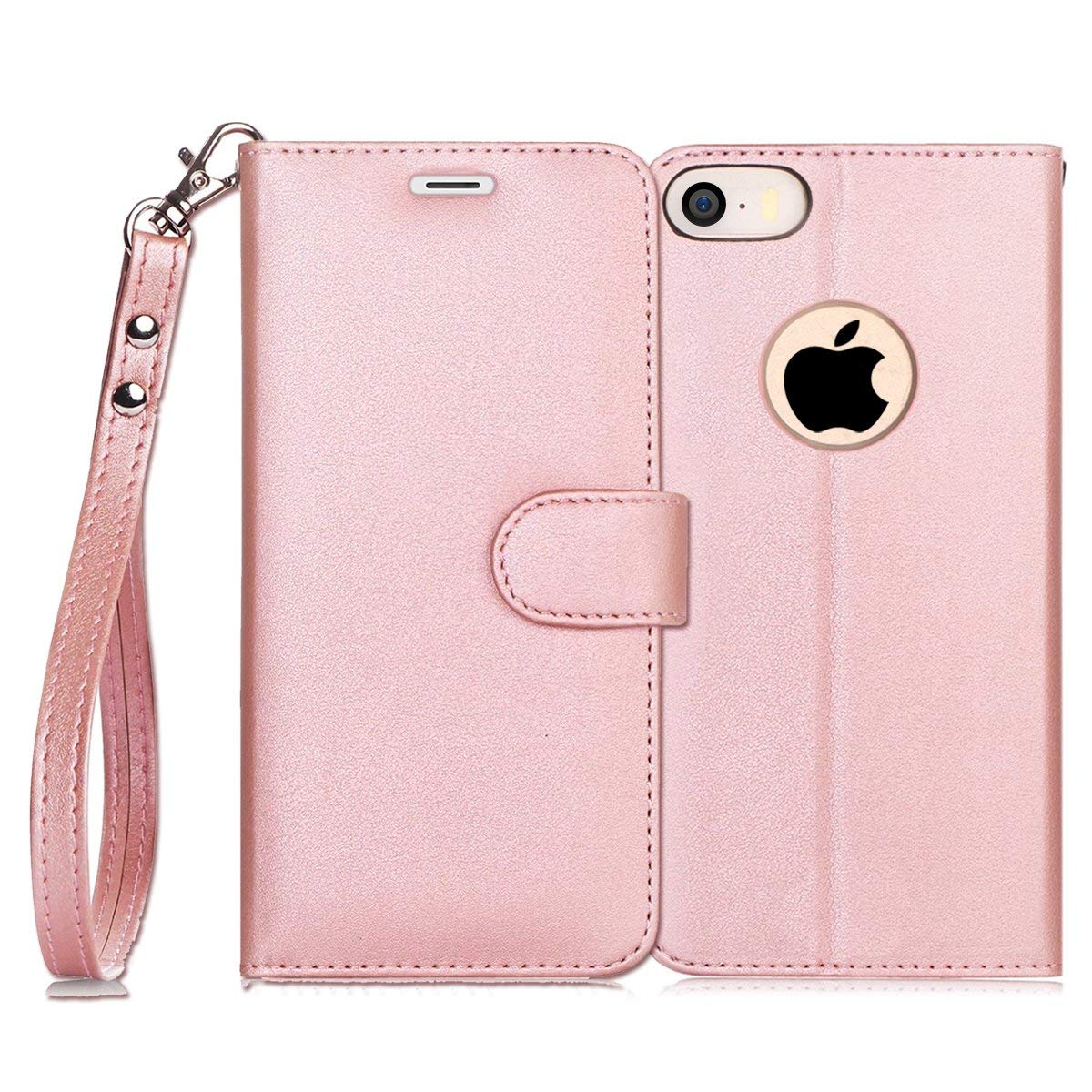 FYY iPhone SE/iPhone 5S/iPhone 5 Case Luxury PU Leather Wallet Case, [Kickstand Feature] Flip Folio Case Cover with [Card Slots] and [Note Pockets] for Apple iPhone SE/5S/5 Pink