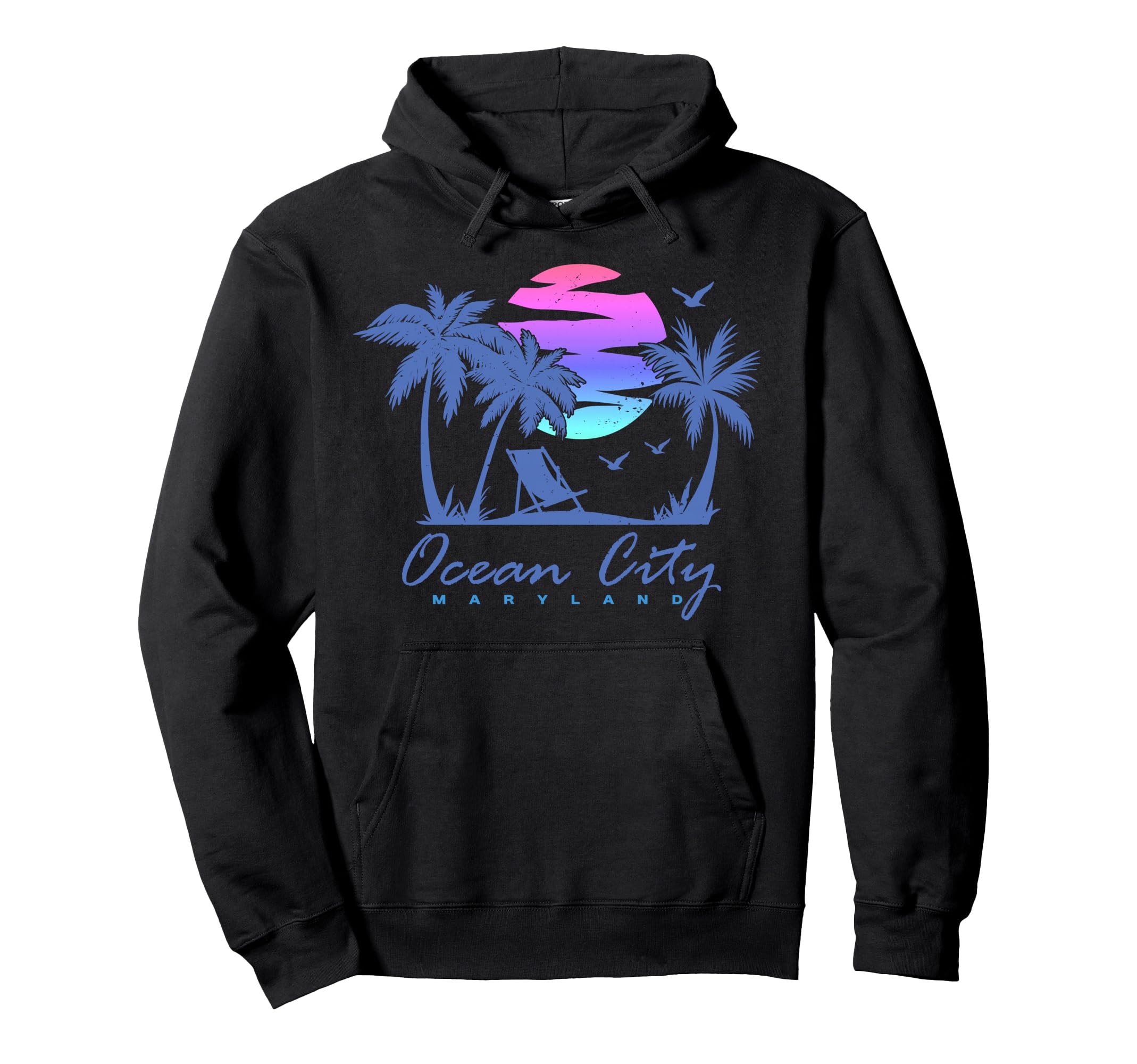 OCEAN CITY MARYLAND Beach Vacation Trip Retro Vintage Sunset Pullover Hoodie