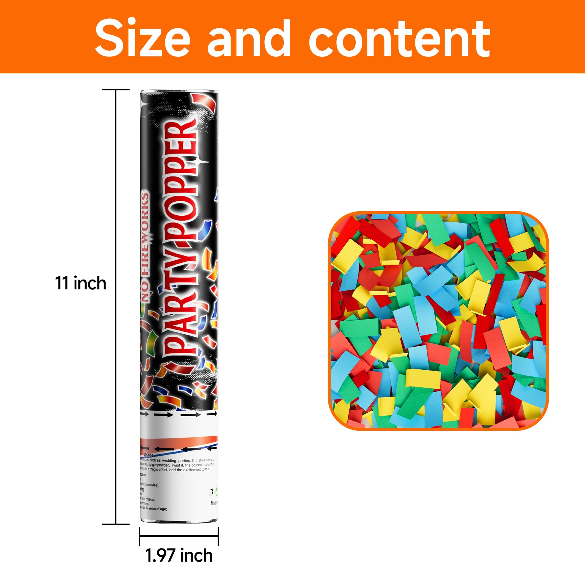 6 Pack Biologisch Abbaubare Konfetti Kanone Poppers Konfetti Shooter Party Popper für Feier Geburtstag Abschlussfeier Silvester Party