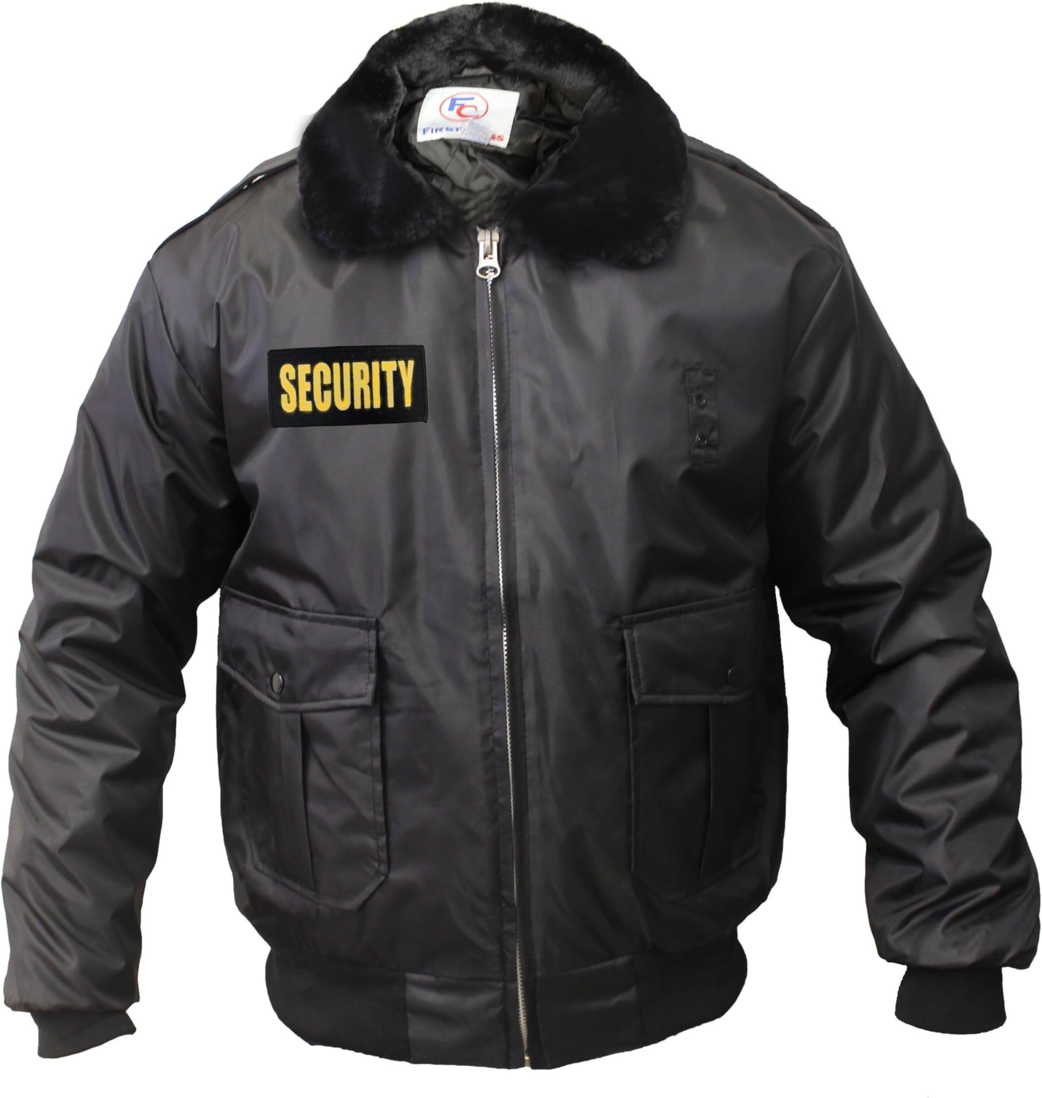 First ClassWatch-Guard Bomber Jacket with Reflective Security ID (Black)