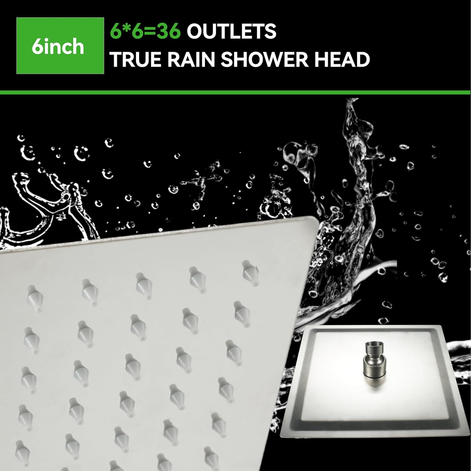 SOLVEX Rain Shower Head - High Pressure Rainfall Shower Head Made of Stainless Steel - High Flow Waterfall Bathroom Square Showerhead (6" Chrome,SP-50016)